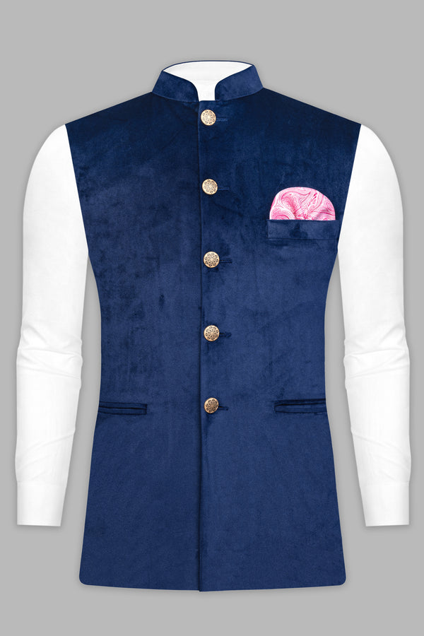 Downriver Blue Velvet Nehru Jacket