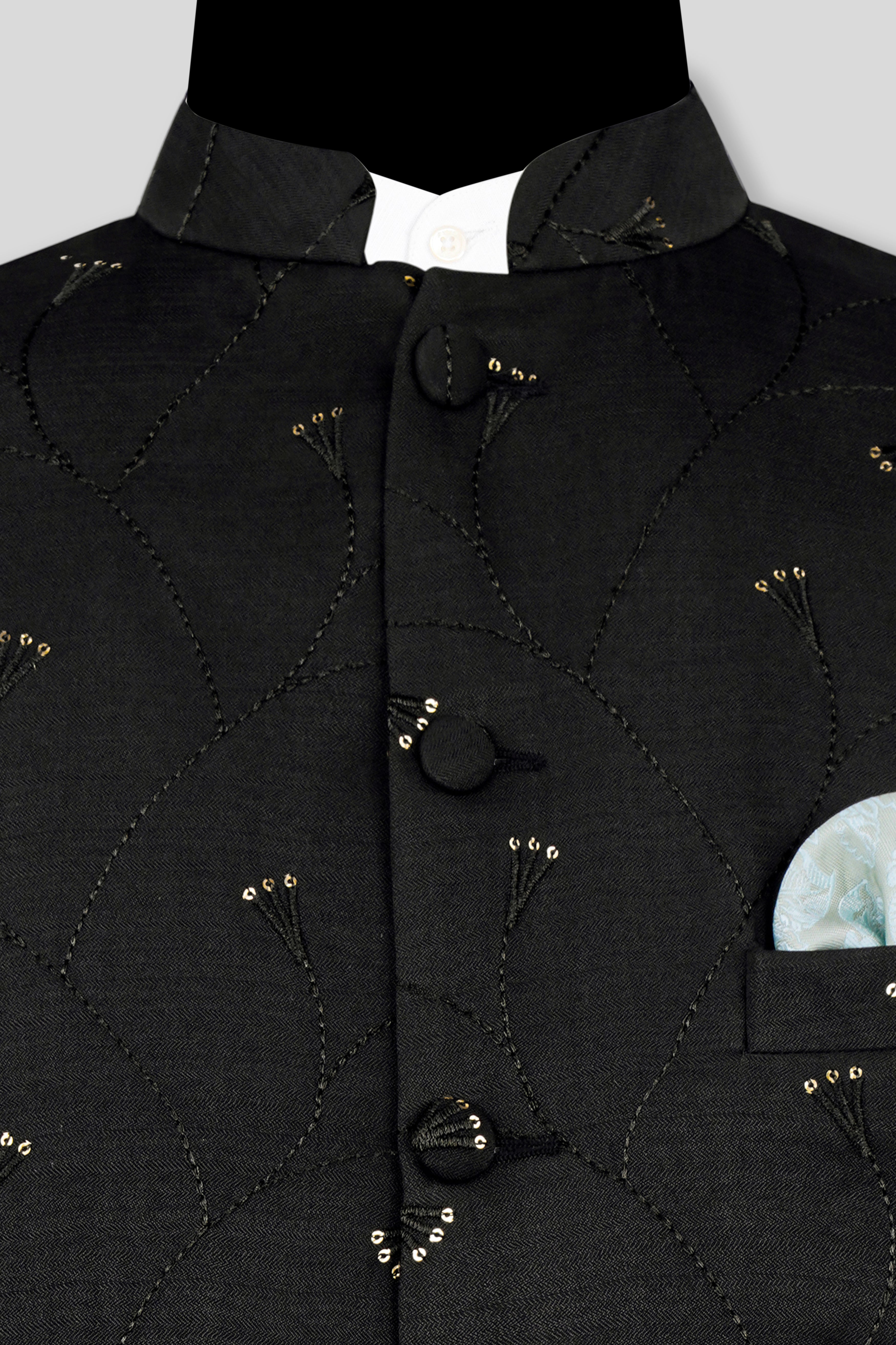 Jade Black Viscose Embroidered with Tikki Work Designer Nehru Jacket