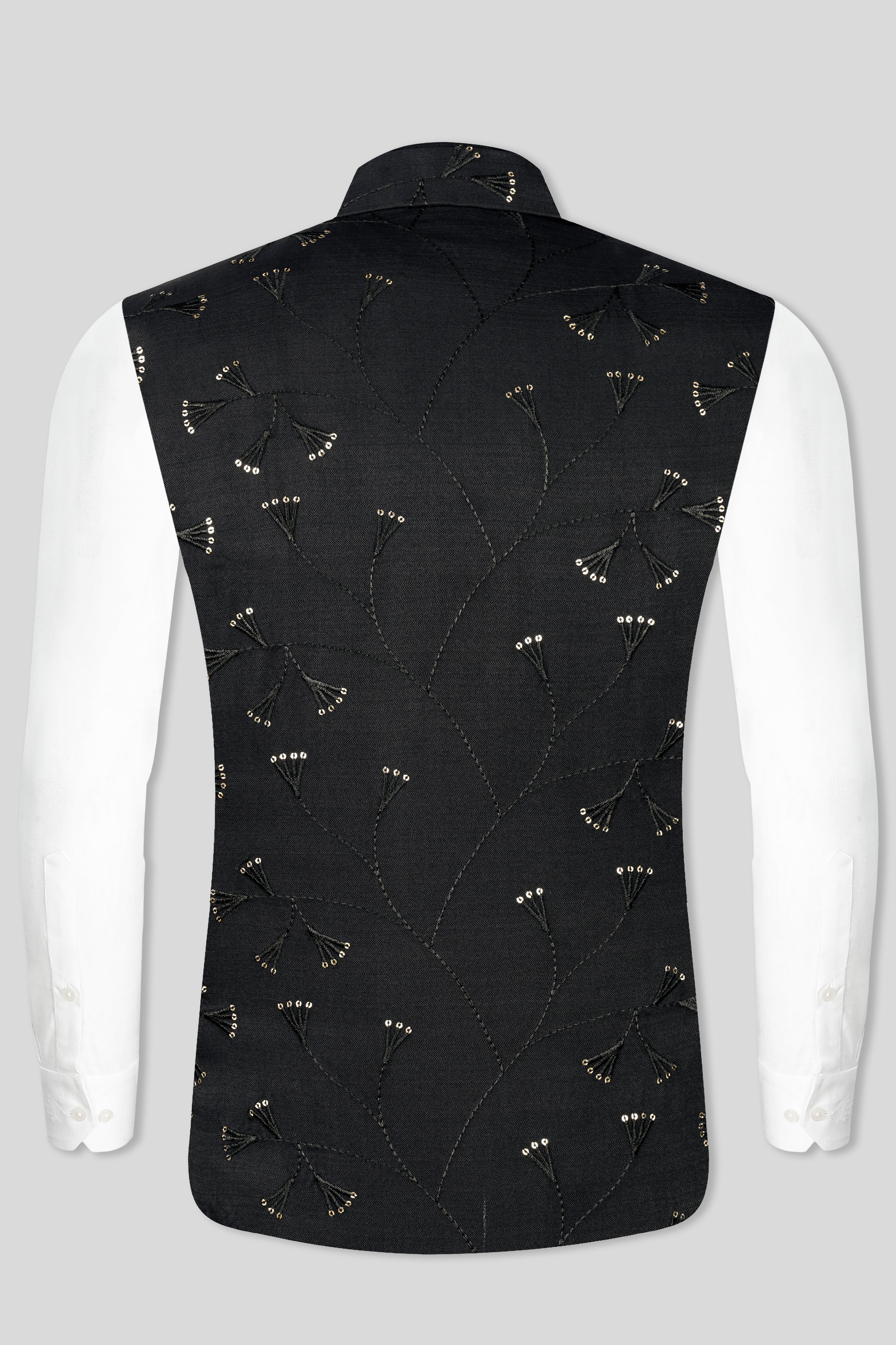 Jade Black Viscose Embroidered with Tikki Work Designer Nehru Jacket