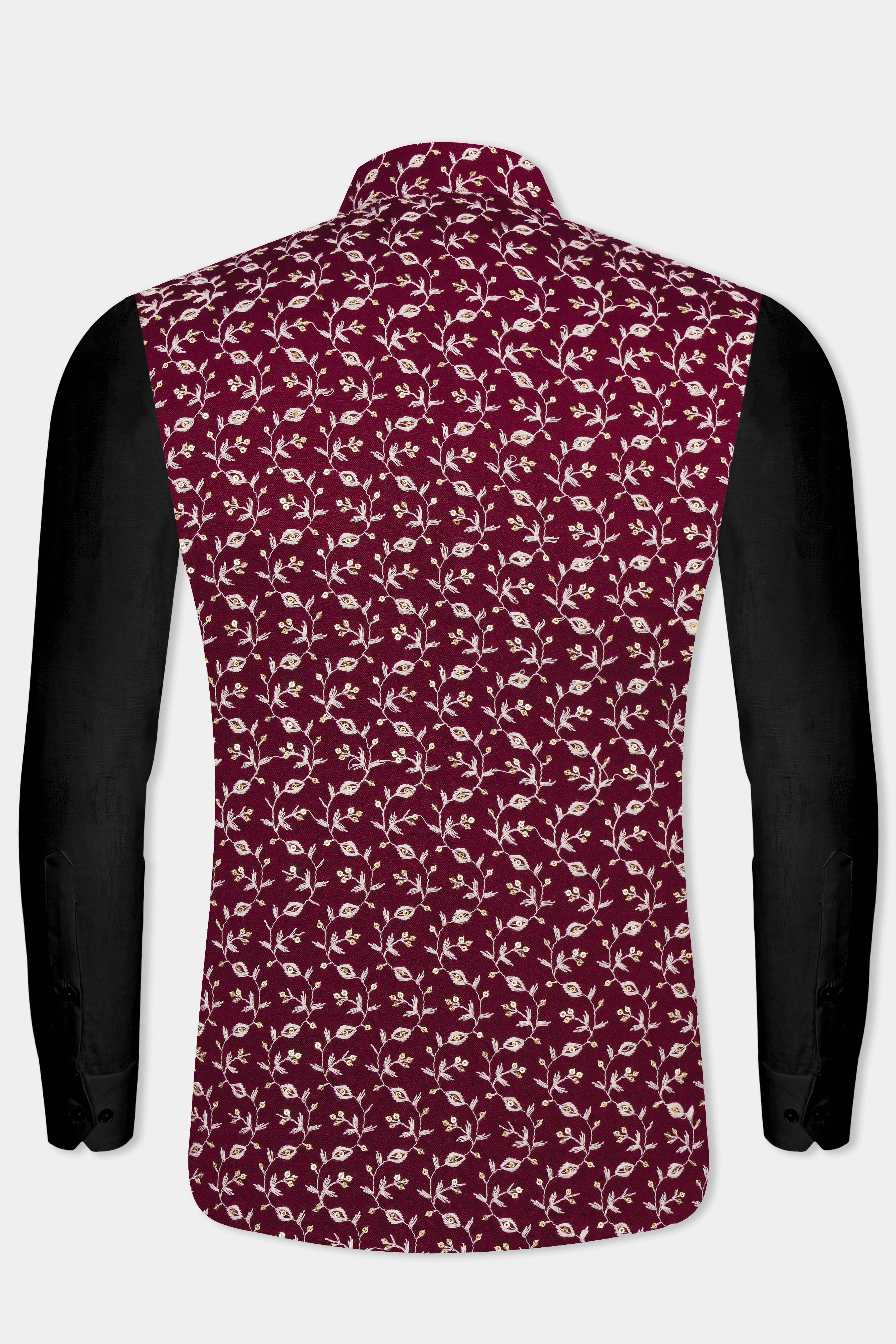 Mulberry Maroon Viscose Ditsy Embroidered With Tikki Work Designer Nehru Jacket