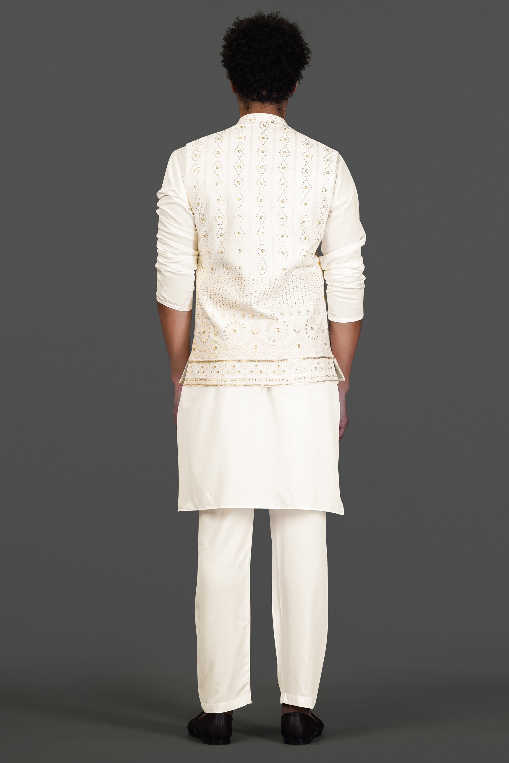 Albescent Cream With Sequin Embroidered Designer Nehru Jacket