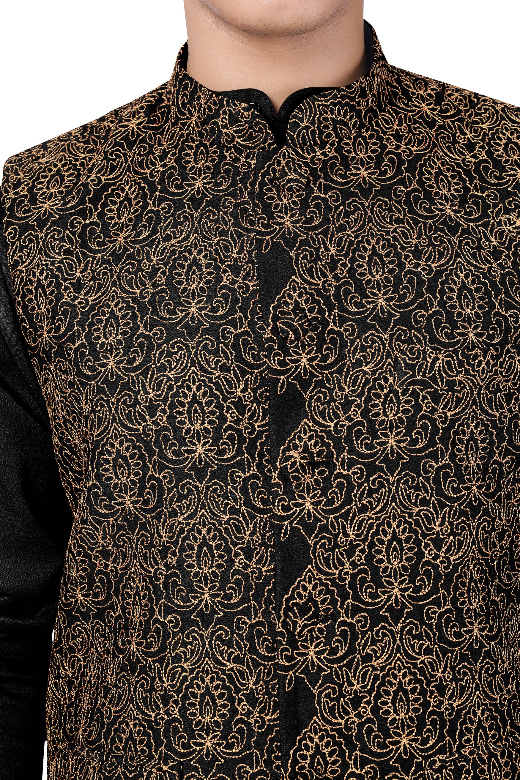 Jade Black Thread Embroidered Designer Viscose Nehru Jacket