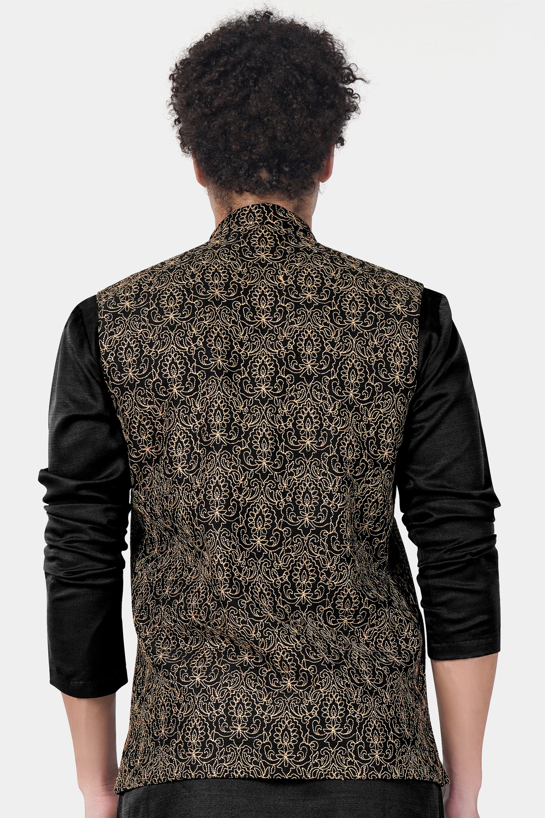 Jade Black Thread Embroidered Designer Viscose Nehru Jacket