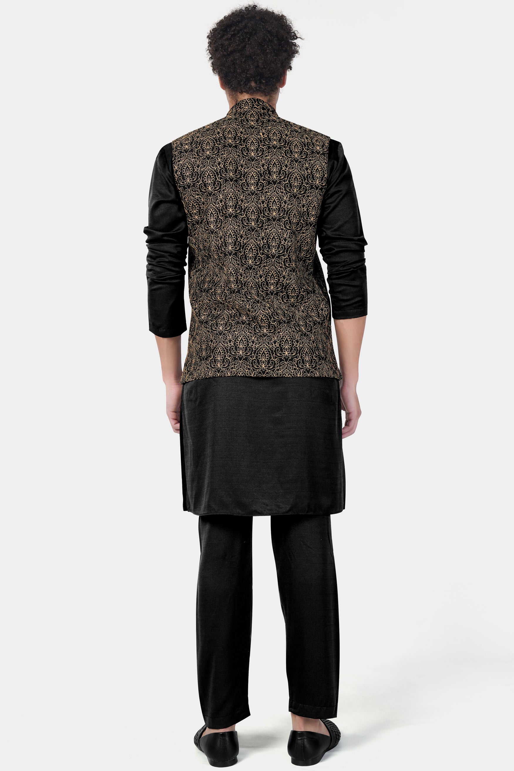 Jade Black Thread Embroidered Designer Viscose Nehru Jacket