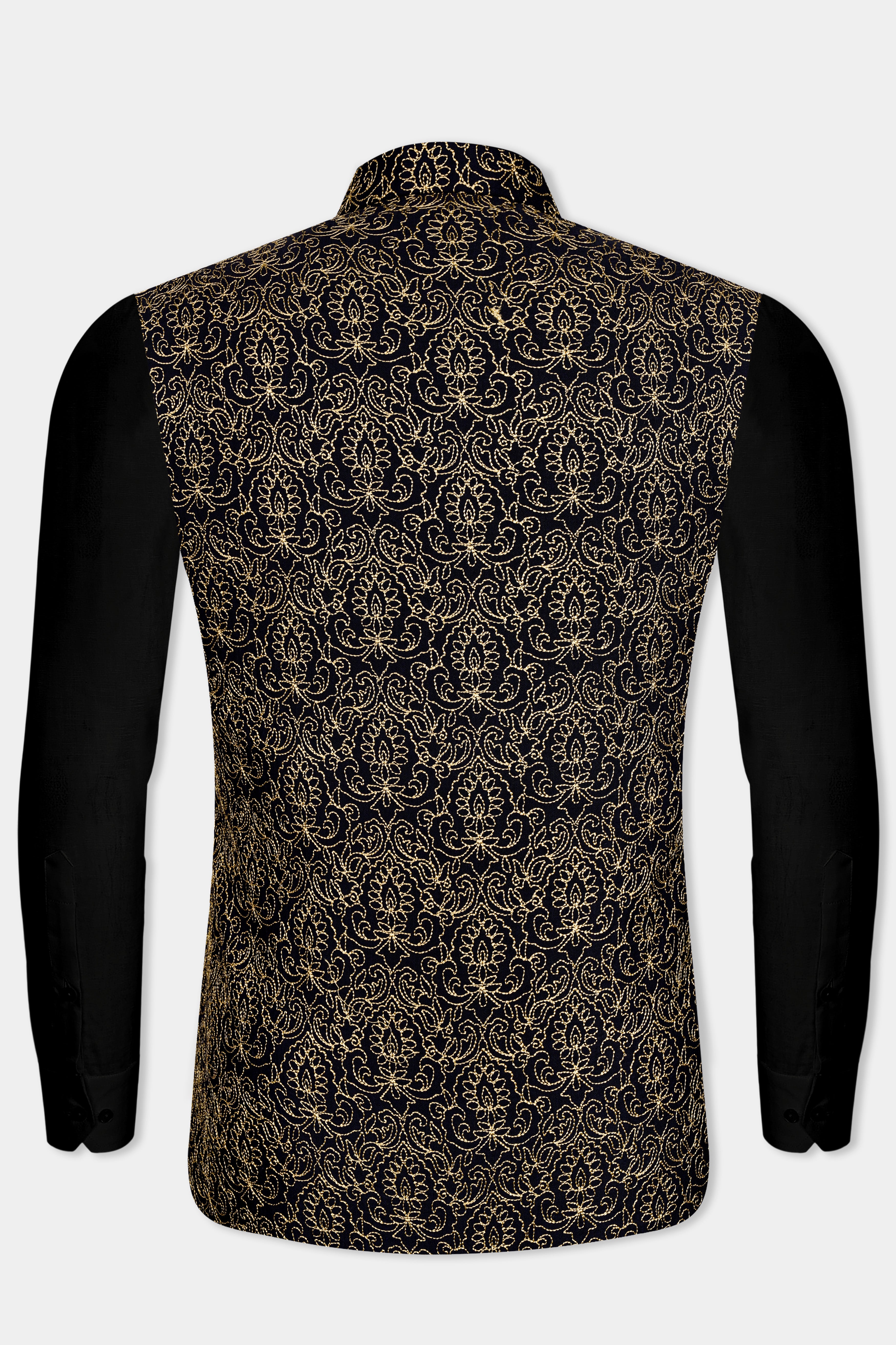 Jade Black Thread Embroidered Designer Viscose Nehru Jacket