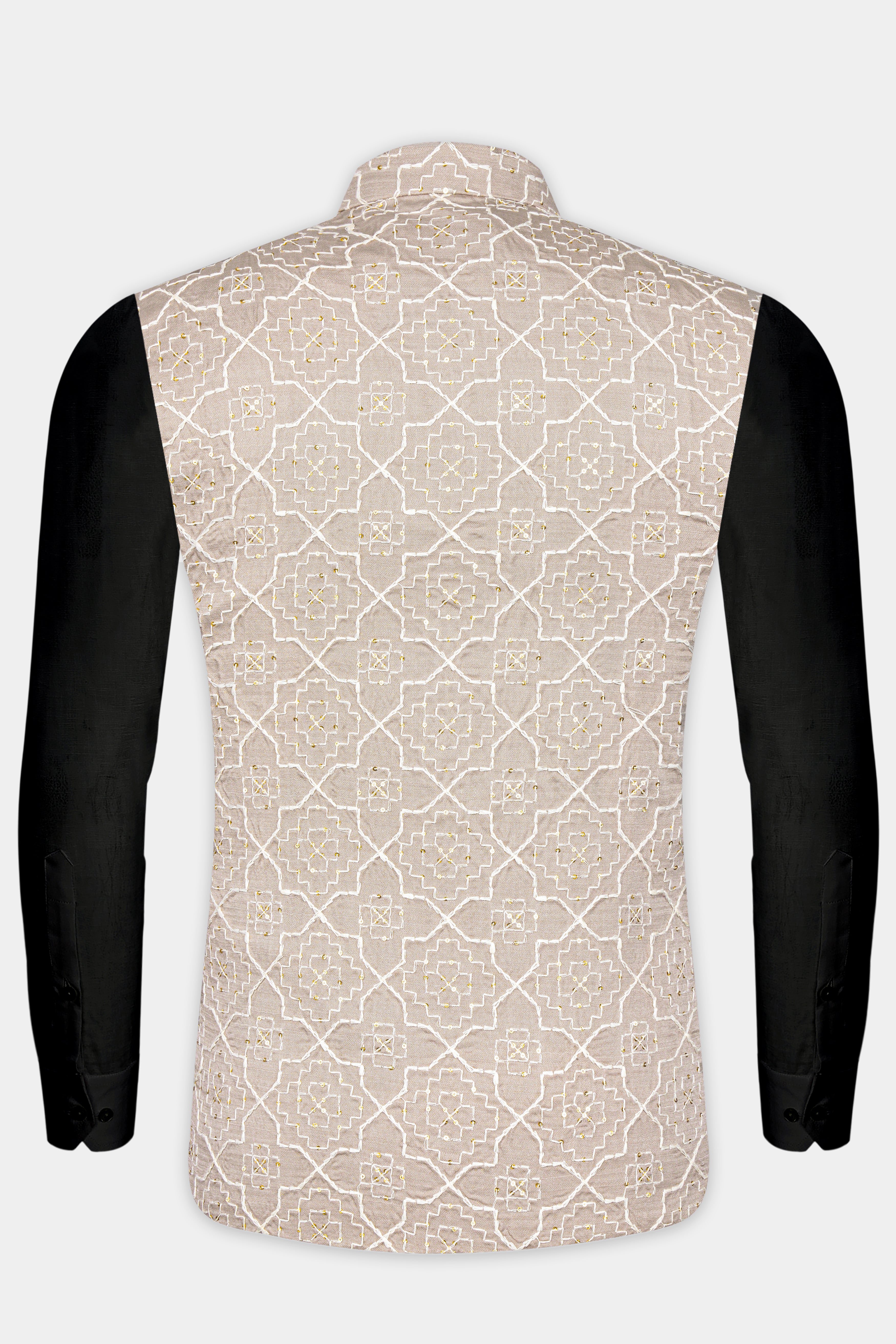 Chalice Brown Trellis Pattern Thread and Sequin Embroidered Designer Viscose Nehru Jacket