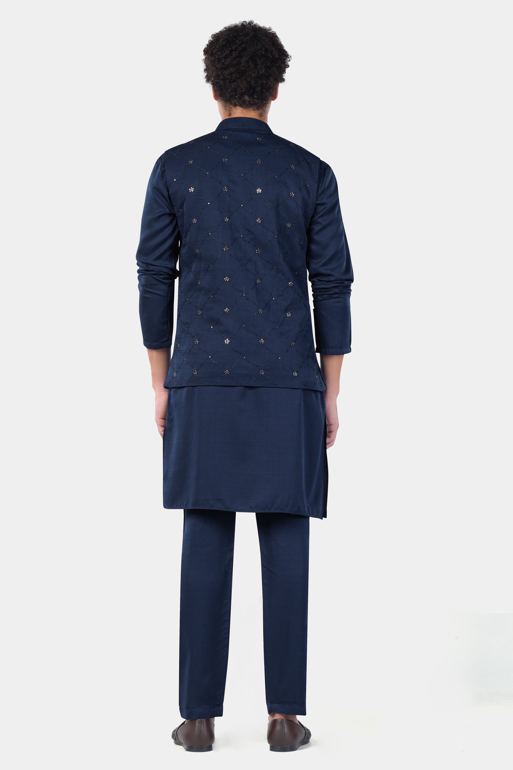 Mirage Blue floral Thread and Sequin Embroidered Designer Viscose Nehru Jacket