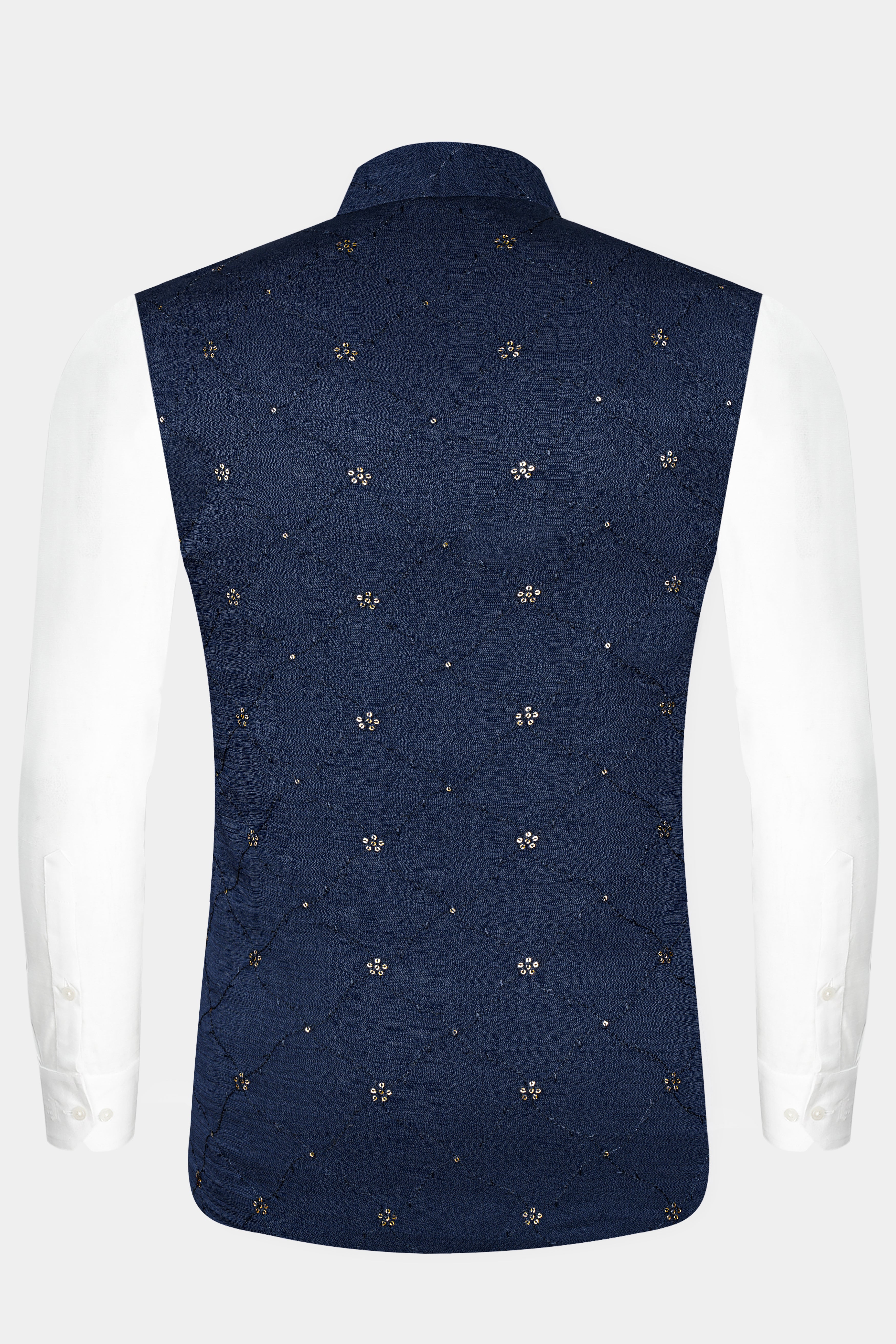Mirage Blue floral Thread and Sequin Embroidered Designer Viscose Nehru Jacket