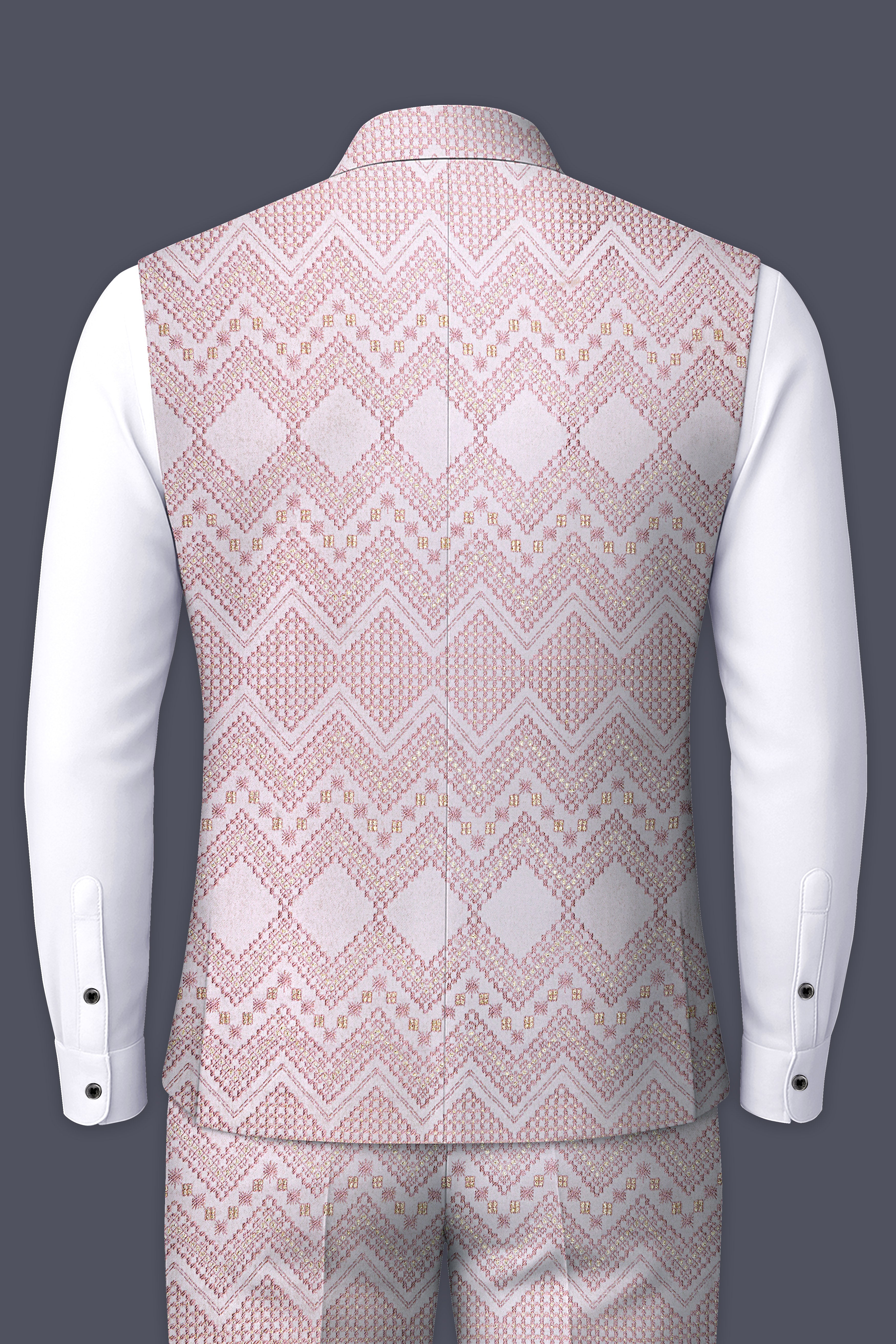 Blossom Pink Chevron Thread Embroidered Designer Nehru Jacket