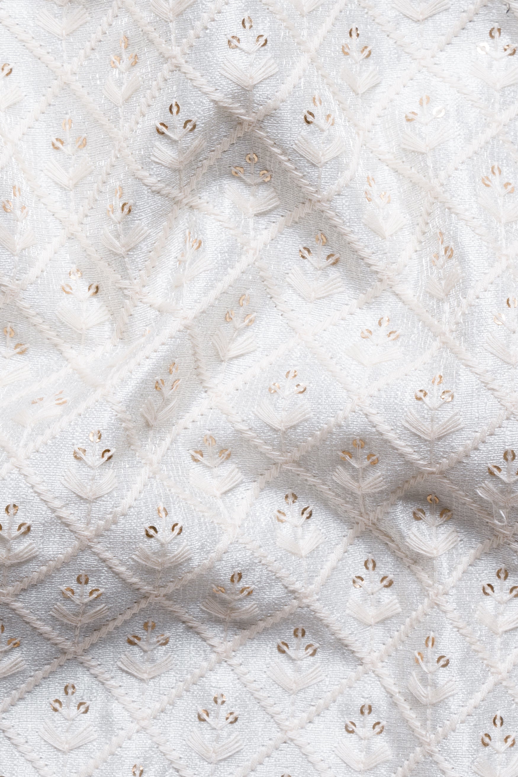 Bright White and Ecru Cream Geometric Thread and Sequin Embroidered Designer Nehru Jacket WC3459-36, WC3459-38, WC3459-40, WC3459-42, WC3459-44, WC3459-46, WC3459-48, WC3459-50, WC3459-52, WC3459-54, WC3459-56, WC3459-58, WC3459-60