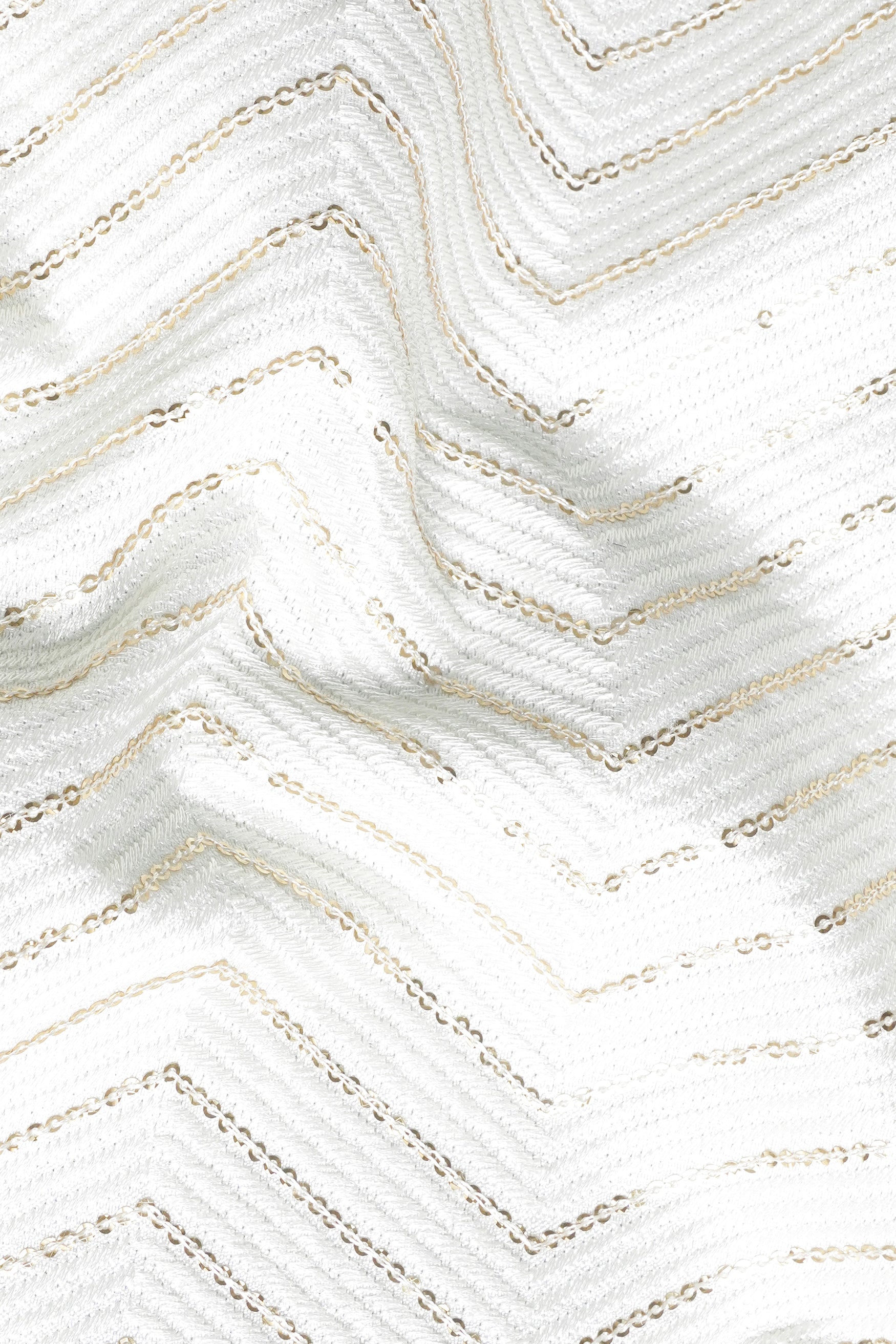 Bright White Chevron Sequin and Thread Embroidered Designer Nehru Jacket WC3472-36, WC3472-38, WC3472-40, WC3472-42, WC3472-44, WC3472-46, WC3472-48, WC3472-50, WC3472-52, WC3472-54, WC3472-56, WC3472-58, WC3472-60