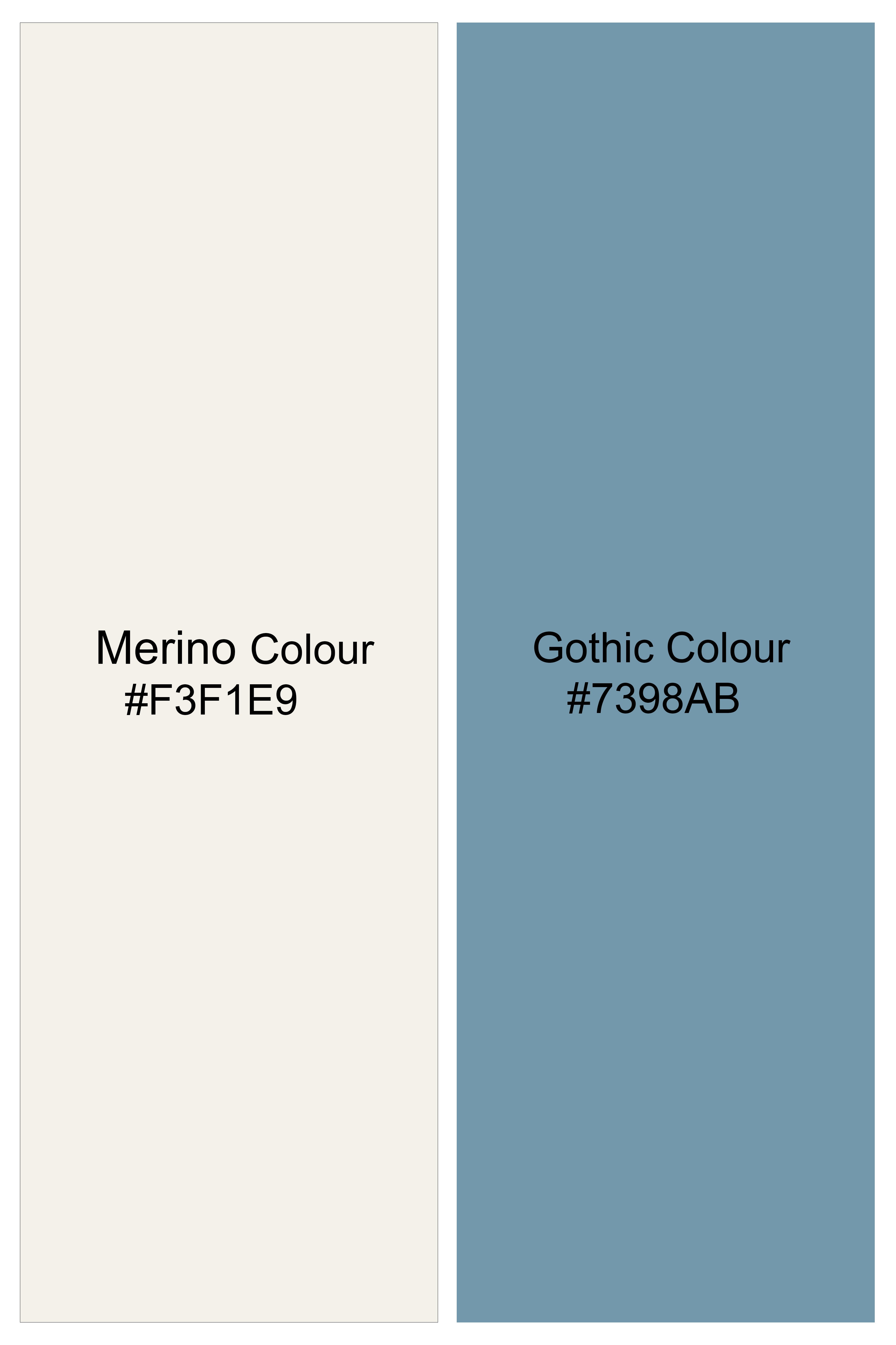 Merino Cream And Gothic Blue Sequin Designer Thread Embroidered Nehru Jacket