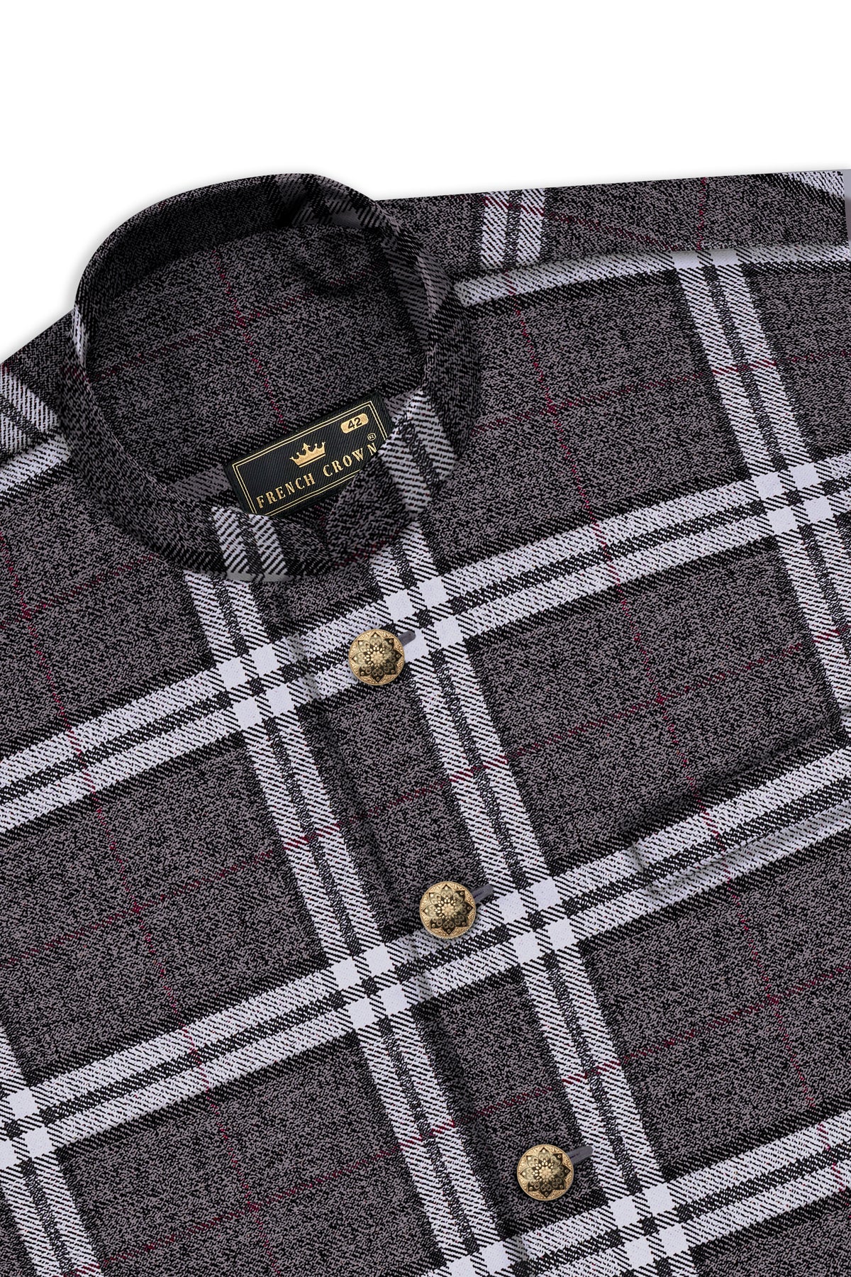 Granite Gray Plaid Wool Rich Nehru Jacket