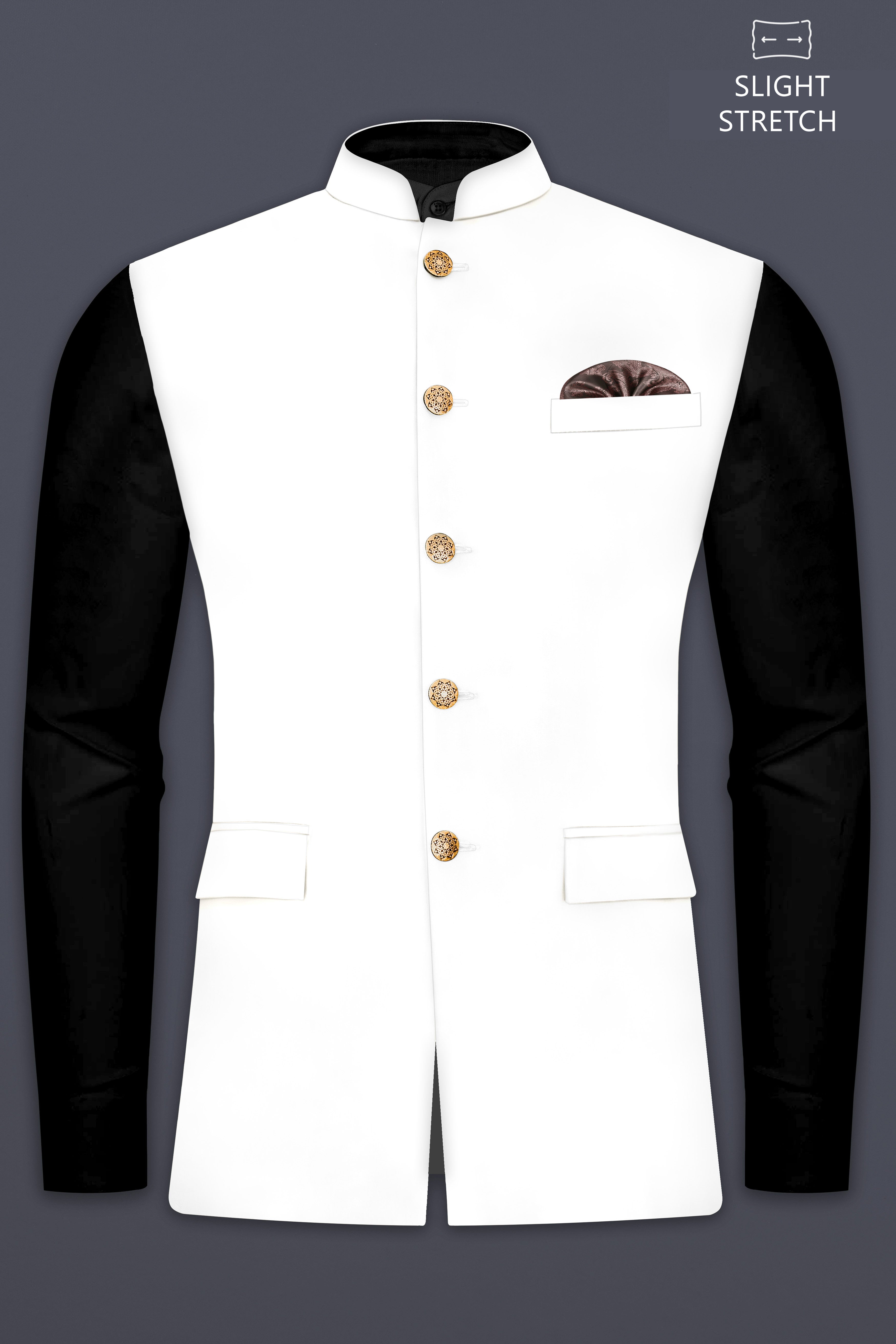 Off White Solid Wool Rich Slight Stretch Nehru Jacket