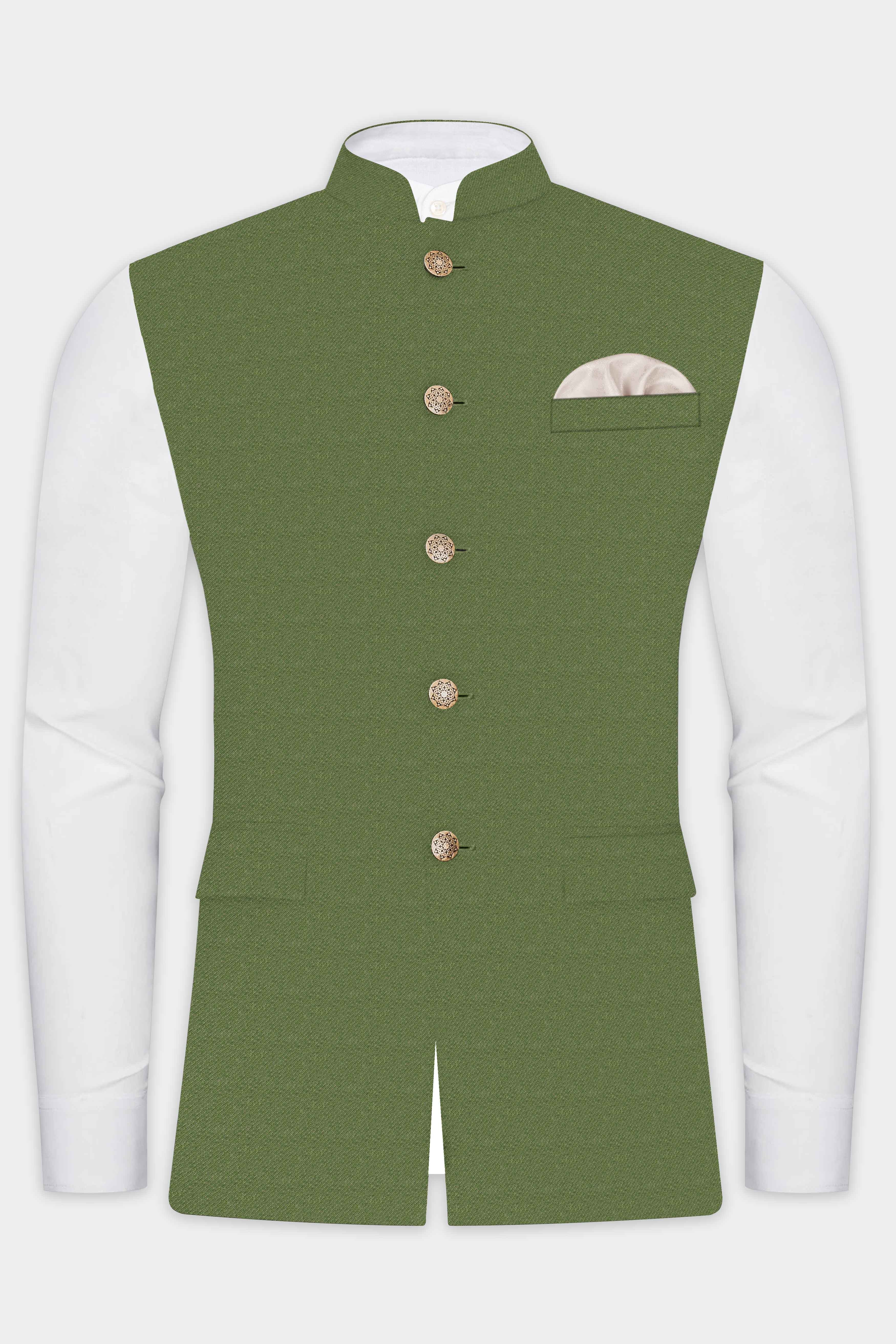 Verdure-Finch Green Solid Tweed Nehru Jacket