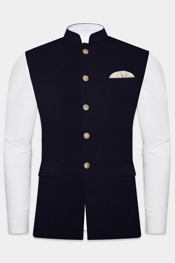 Vulcan Blue Solid Wool Rich Nehru Jacket