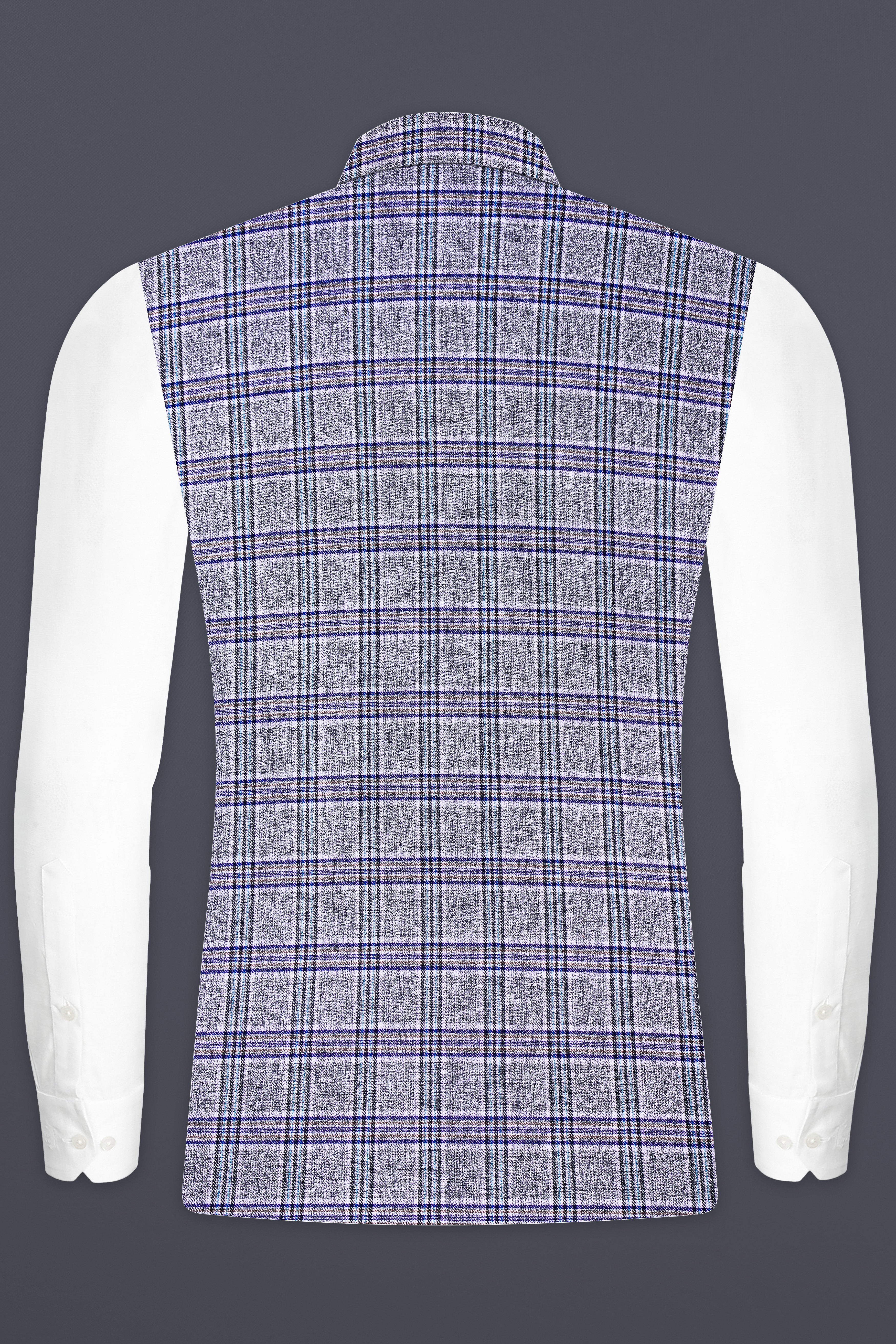 StarDust Gray with Martinique Blue Plaid Bandhgala Nehru Jacket