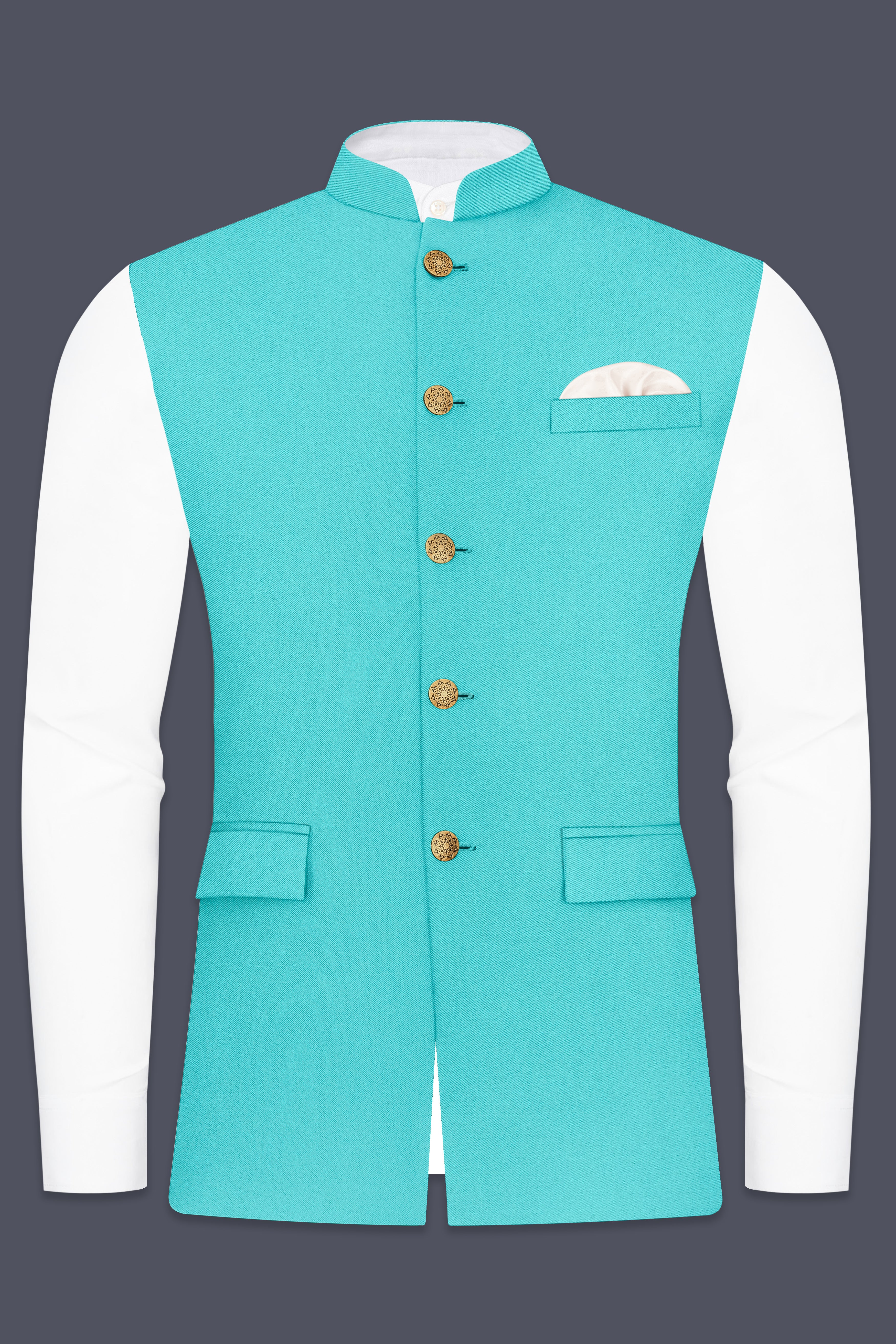 Aegir-Viking Blue Wool Rich Slight Stretch Nehru Jacket
