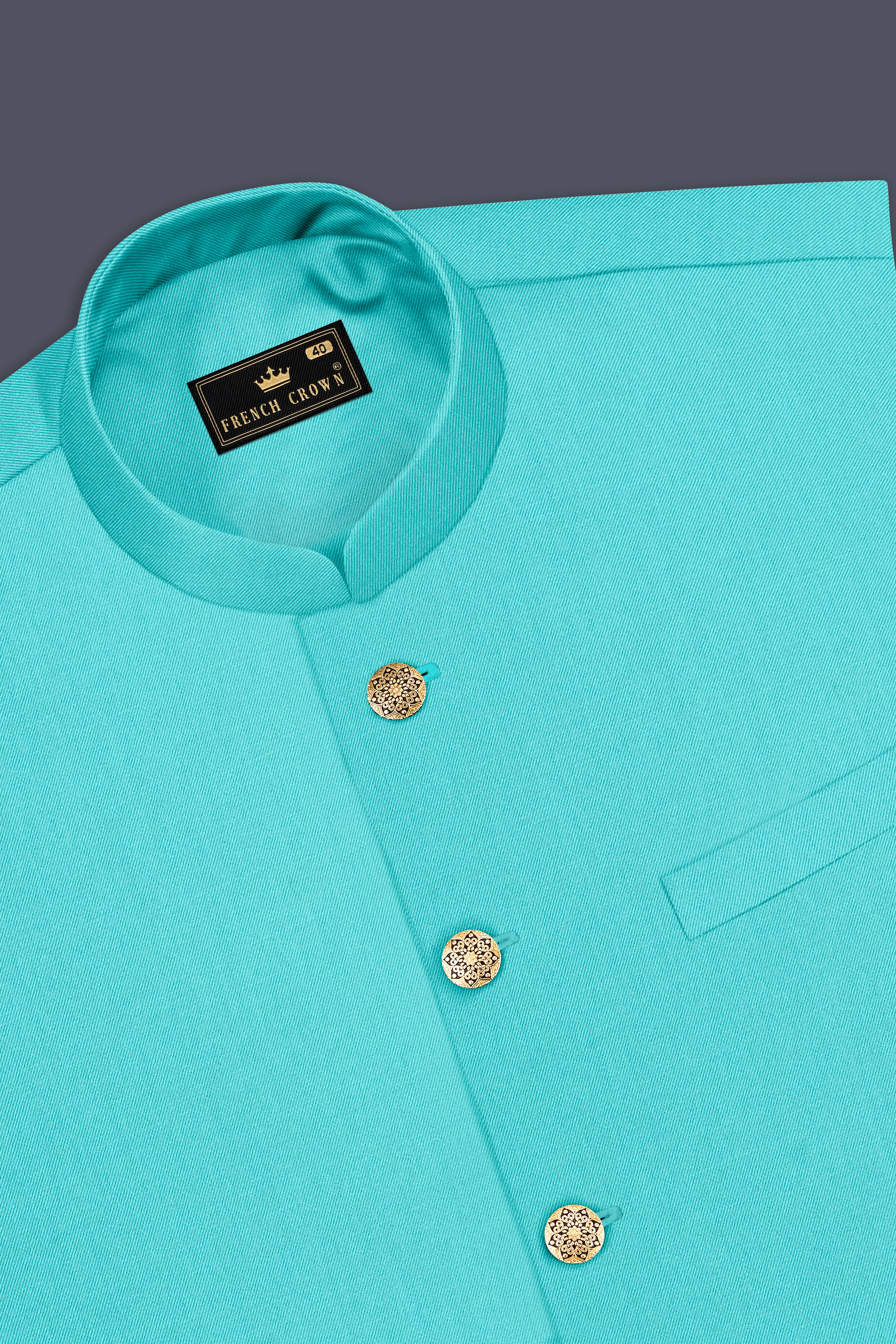 Aegir-Viking Blue Wool Rich Slight Stretch Nehru Jacket