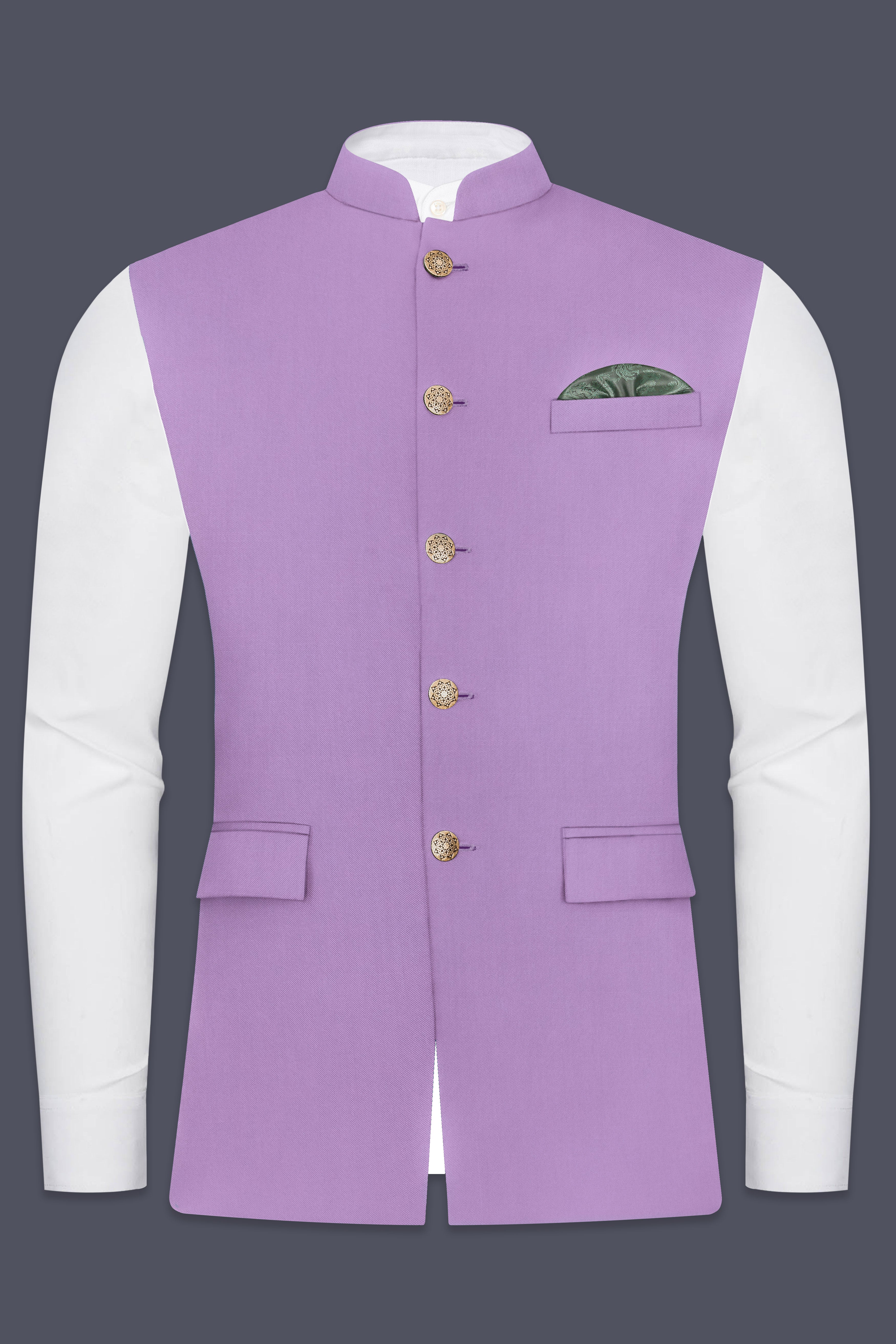 Roylen-Mountbatten Purple Wool Rich Stretchable Nehru Jacket