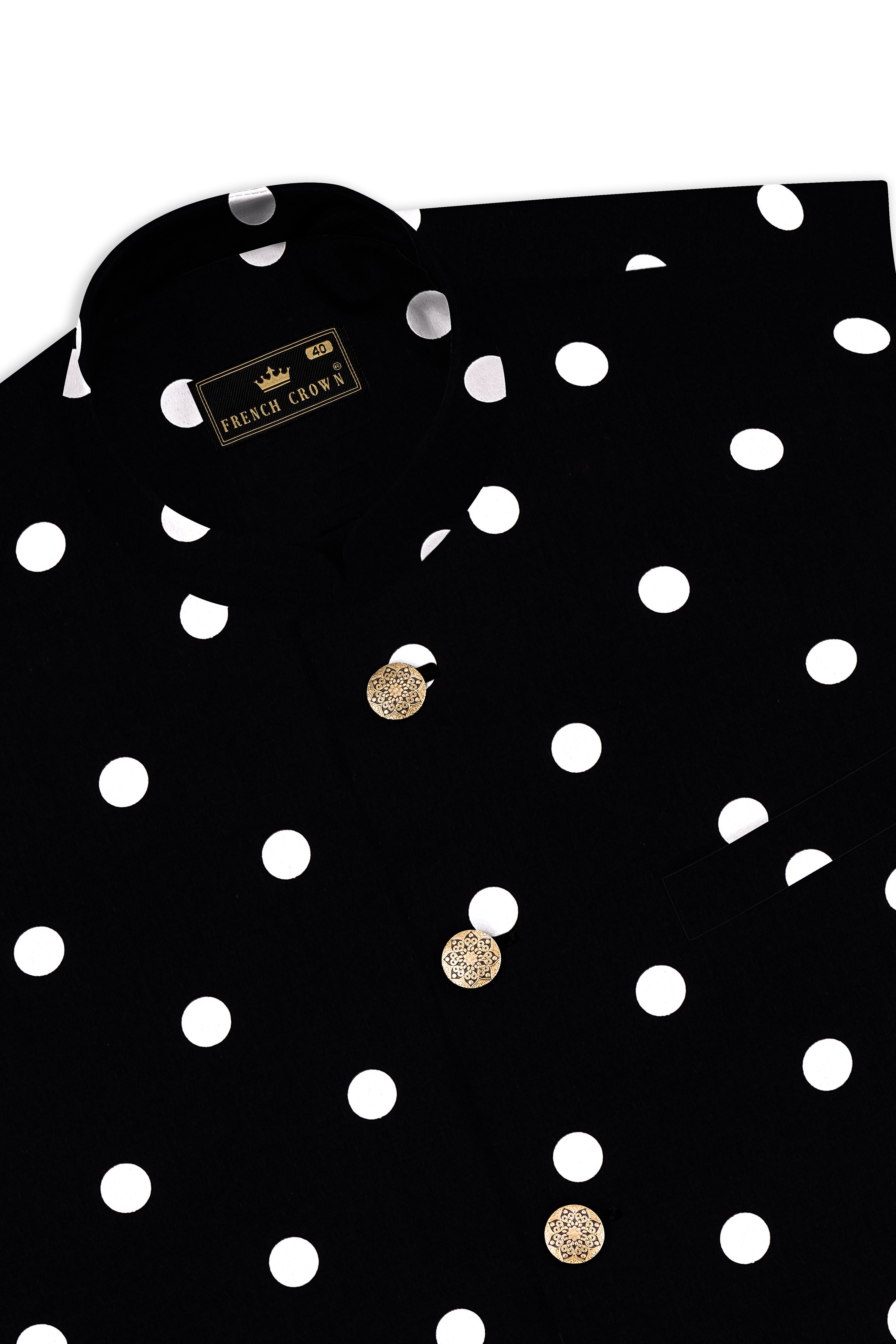 Noirdot-Jade Black Polka Dotted Premium Cotton Nehru Jacket