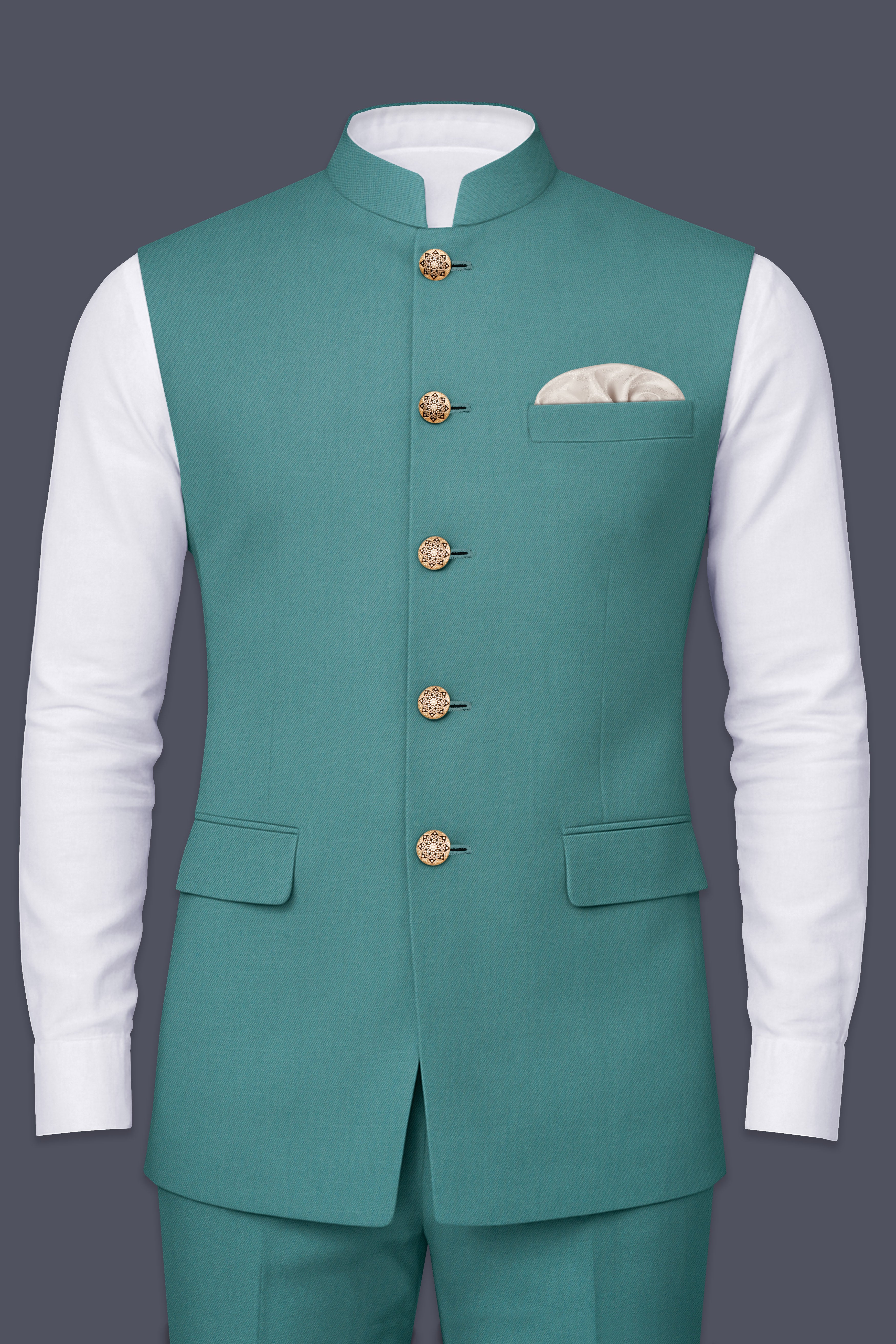Travirid-Gothic Green Wool Rich Wool Rich Slight Stretch Nehru Jacket