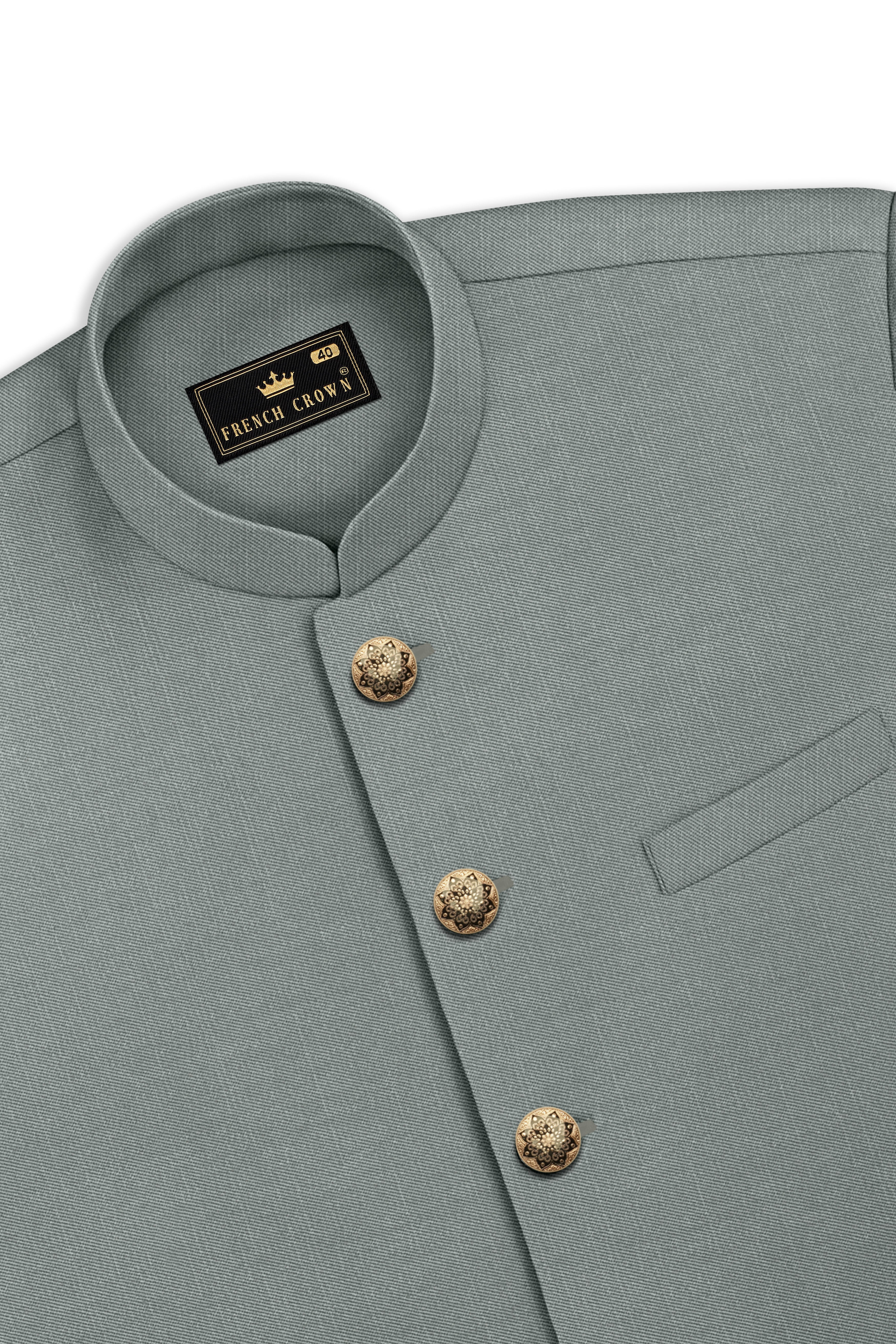 Travliam-William Green Wool Rich Wool Rich Slight Stretch Nehru Jacket