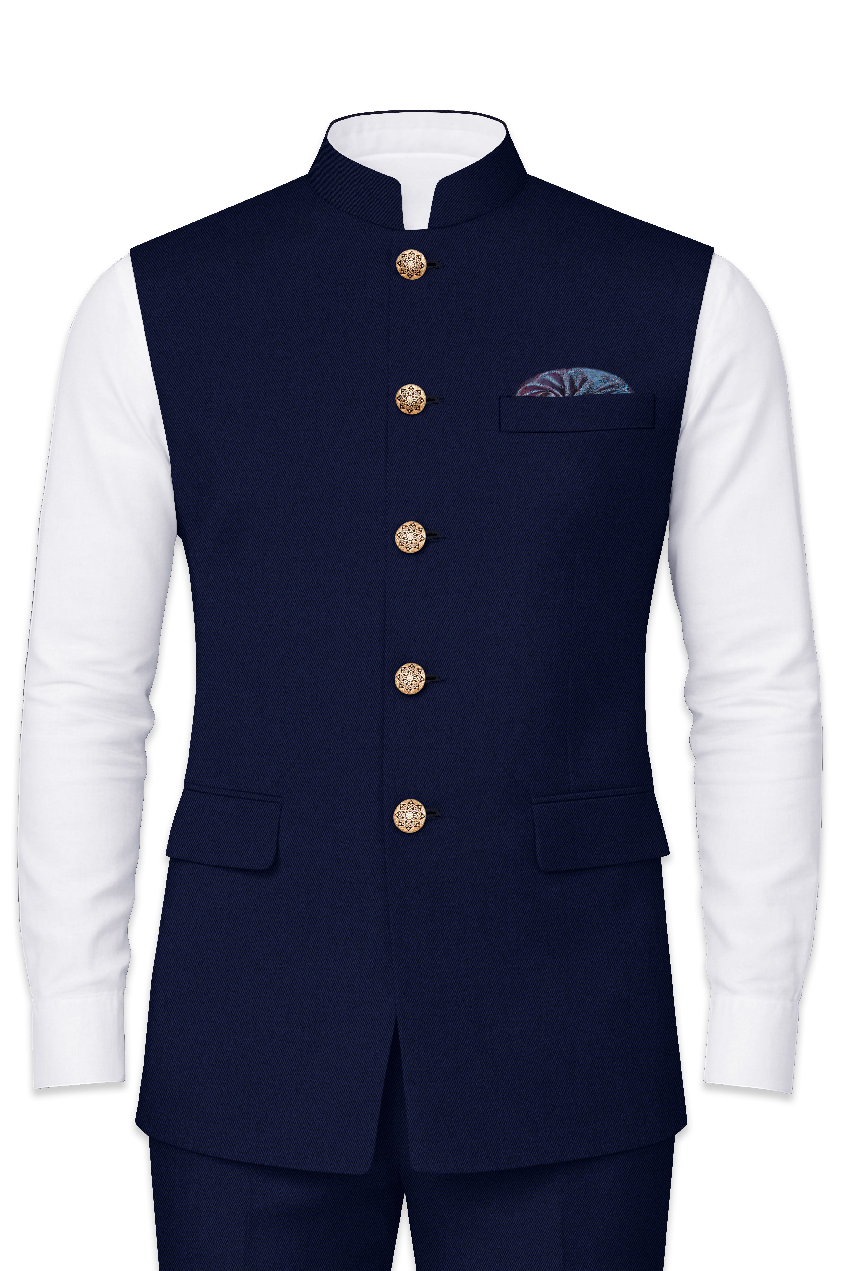 Indavor-Cinder Blue Wool Rich Nehru Jacket