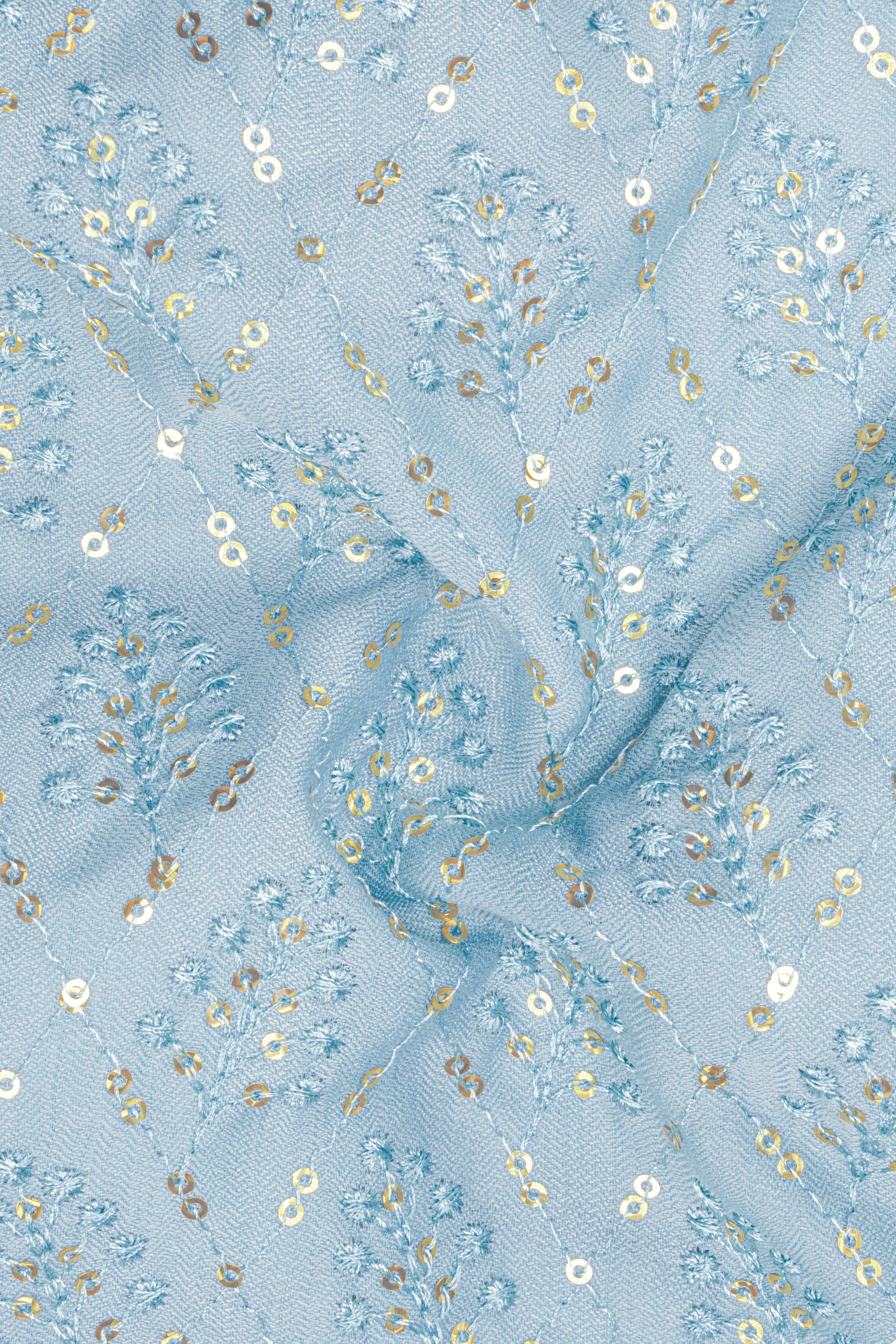 Azurora-Carolina Blue Thread and Sequin Embroidered Designer Nehru Jacket