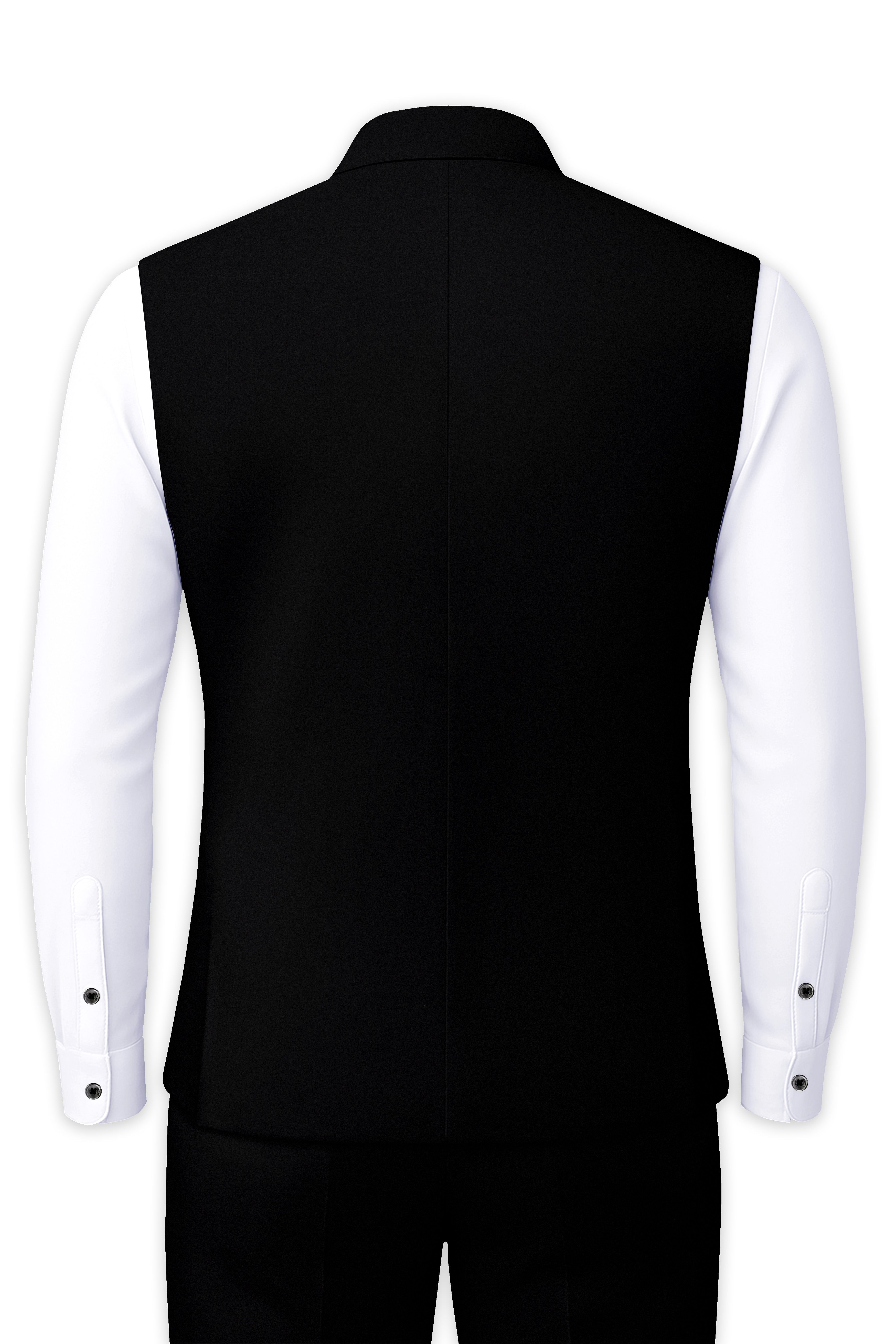 Kuro-Japanese Jade Black 4-Way Stretch Wrinkle-Free Wool Rich Nehru Jacket