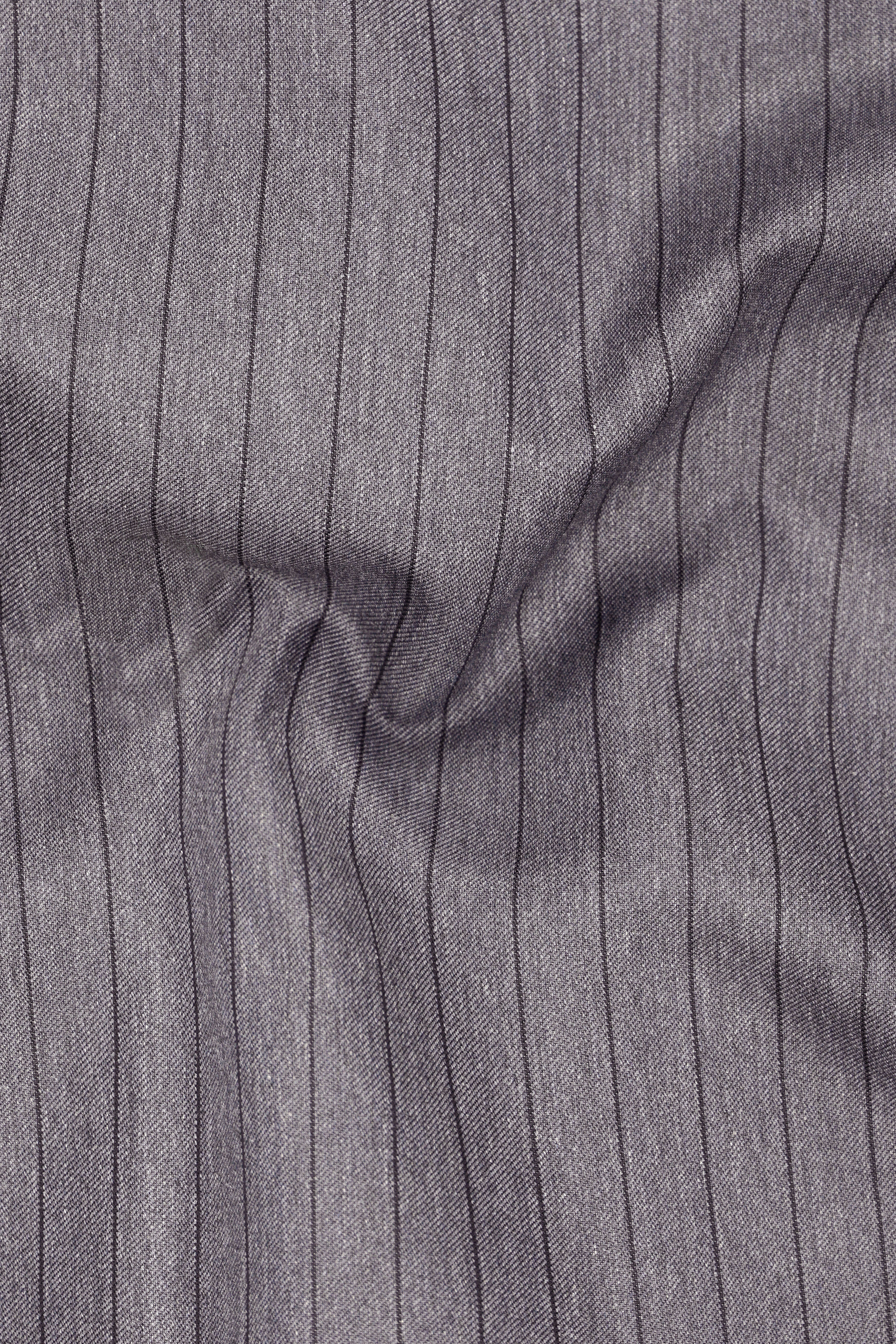Velmoro-Mauve Gray Pin Striped Wool Rich Slight Stretch Nehru Jacket
