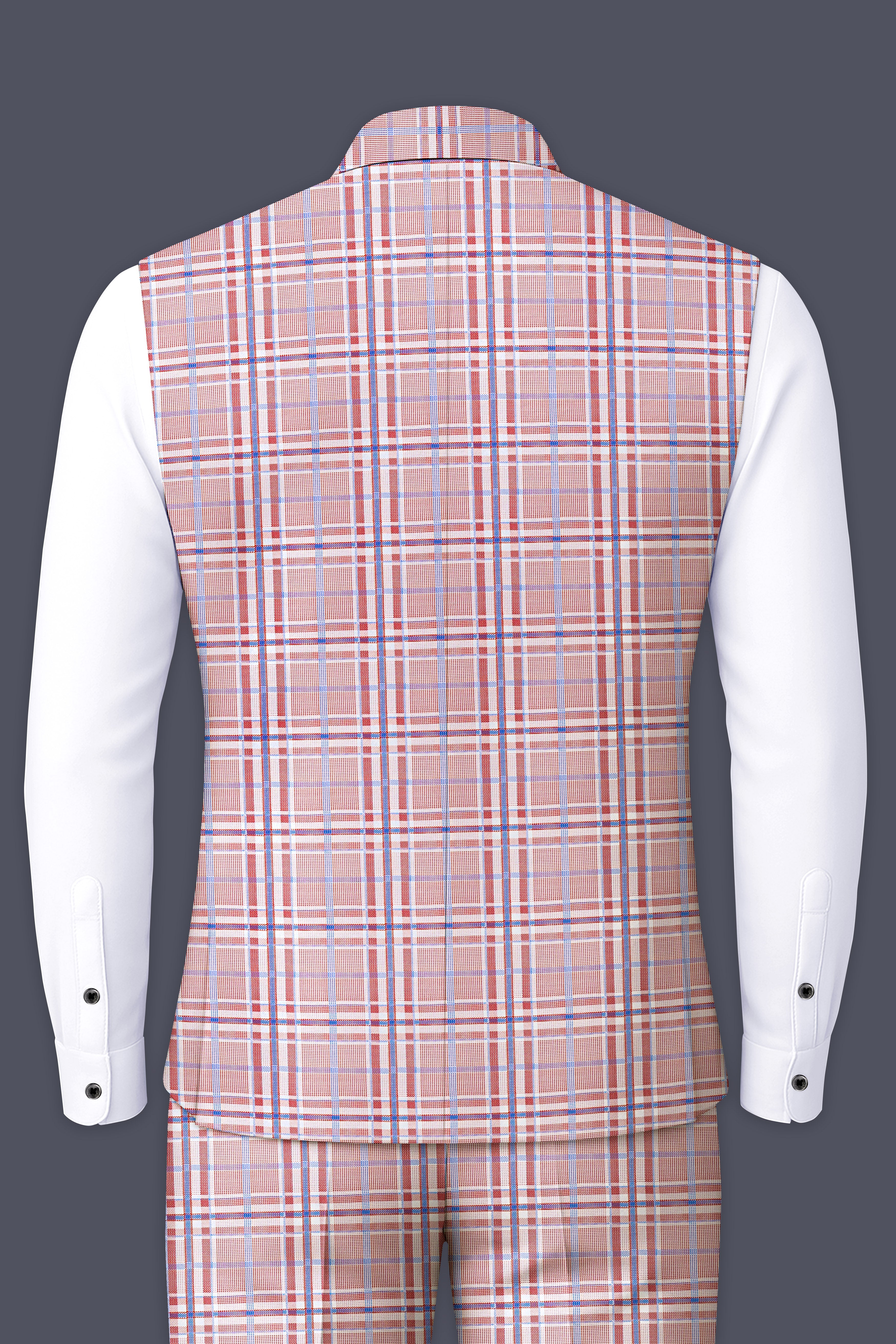 Velour-Turkish Rose Pink And Wild Blue Plaid Wool Rich Nehru Jacket