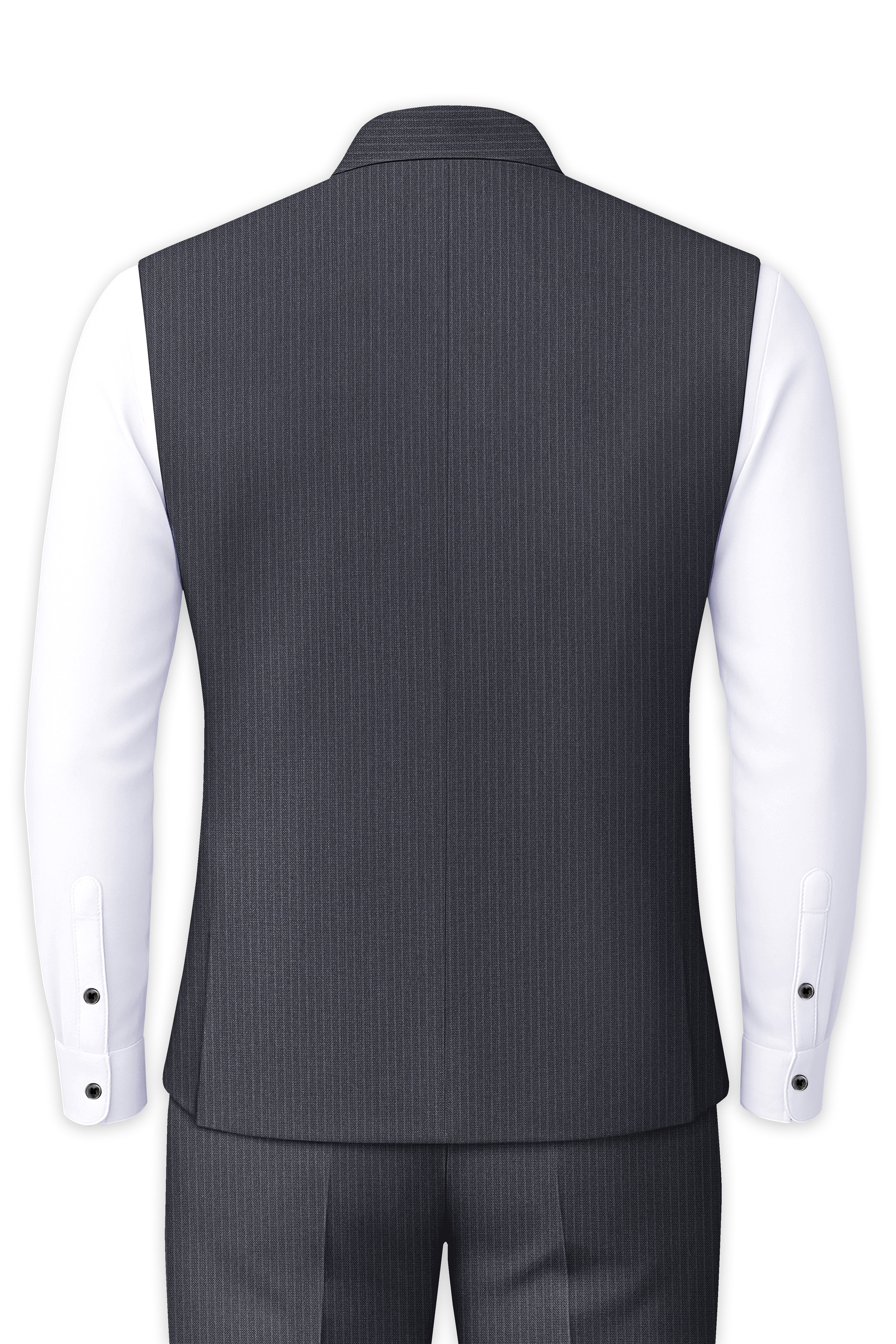 Monvex-Tuna Gray Pencil Striped Wool Rich Slight Stretch Nehru Jacket