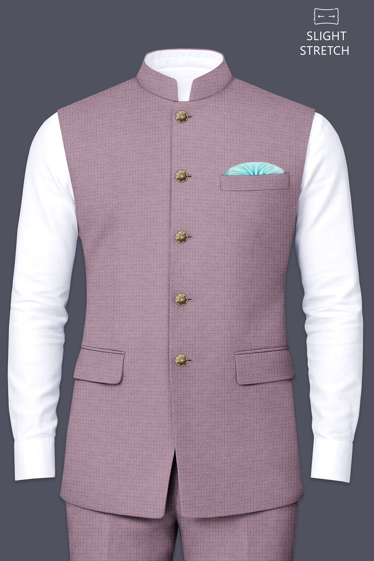 Regalia-Mountbatten Pink Diamond Textured Wool Rich Slight Stretch Nehru Jackets