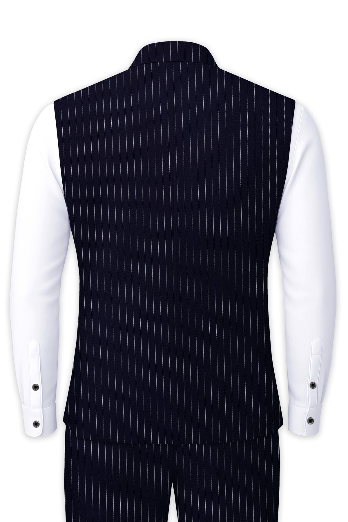 Mariner-Denim Blue And Bright White Chalk Striped Wool Rich Wrinkle-Free Fluid Drape Fabric Nehru Jackets