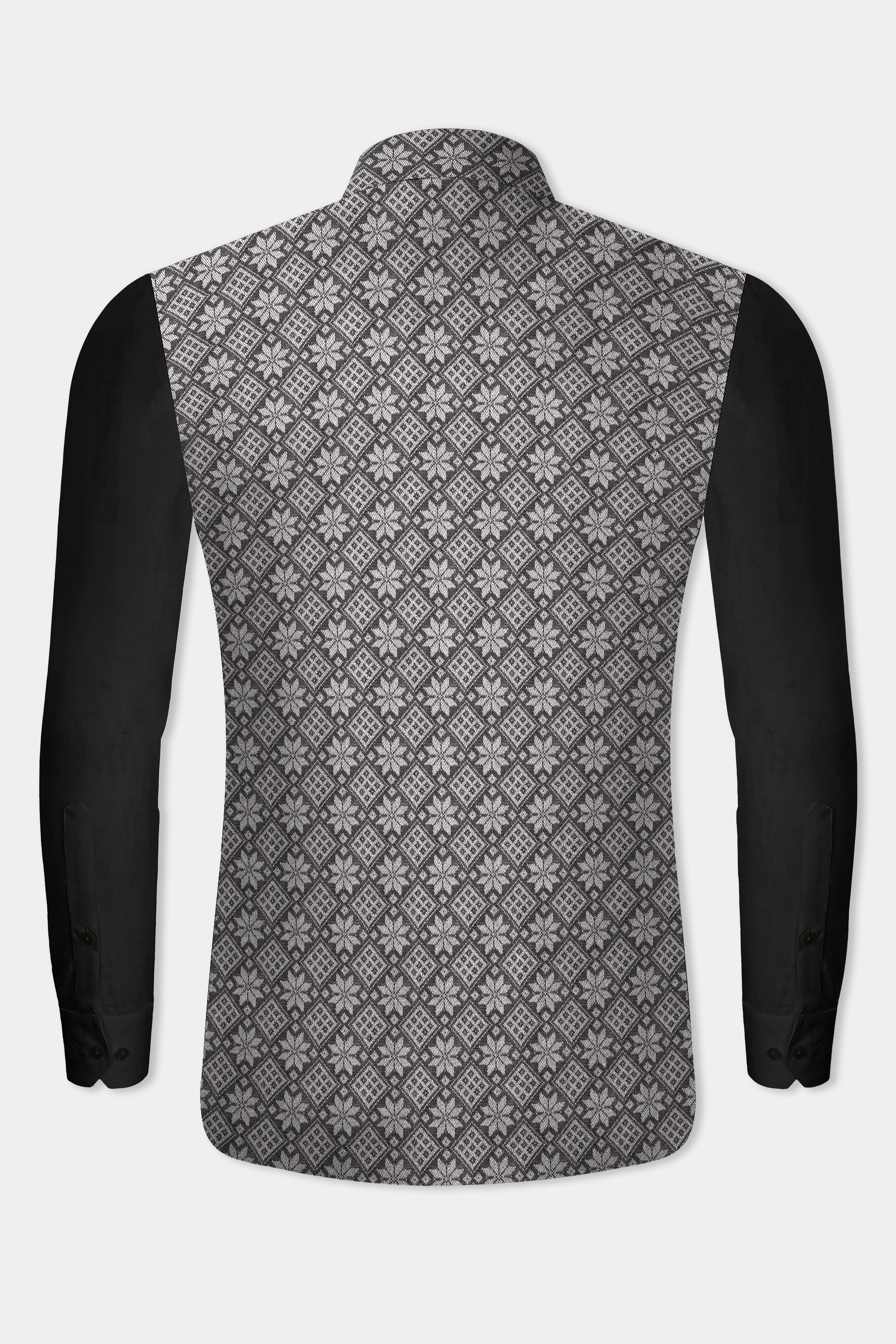 Ironside gray and Cement gray Floral Printed Nehru Jacket