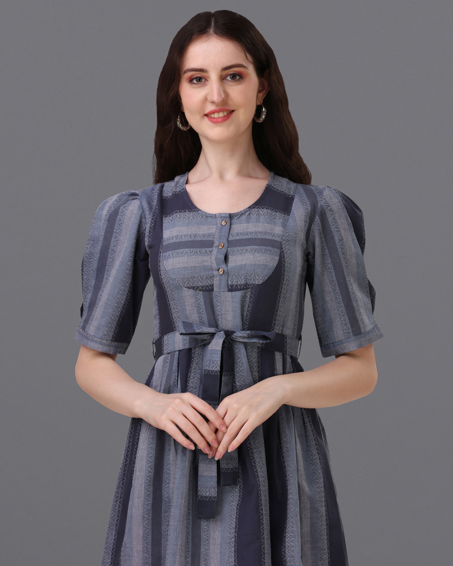 Iridium Blue with Mobster Gray Super Soft Premium Cotton Thigh Length Dress WD036-32, WD036-34, WD036-36, WD036-38, WD036-40, WD036-42