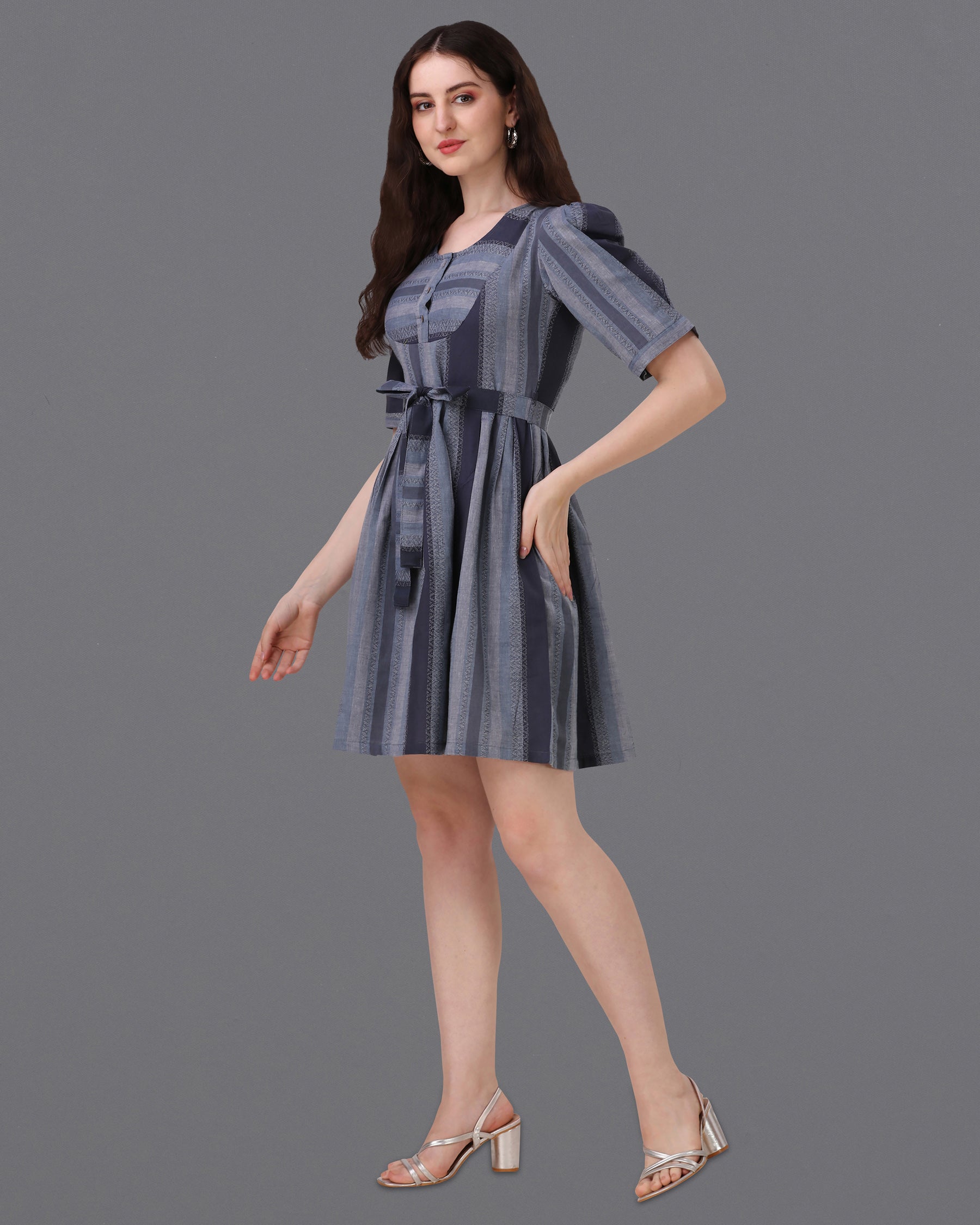 Iridium Blue with Mobster Gray Super Soft Premium Cotton Thigh Length Dress WD036-32, WD036-34, WD036-36, WD036-38, WD036-40, WD036-42