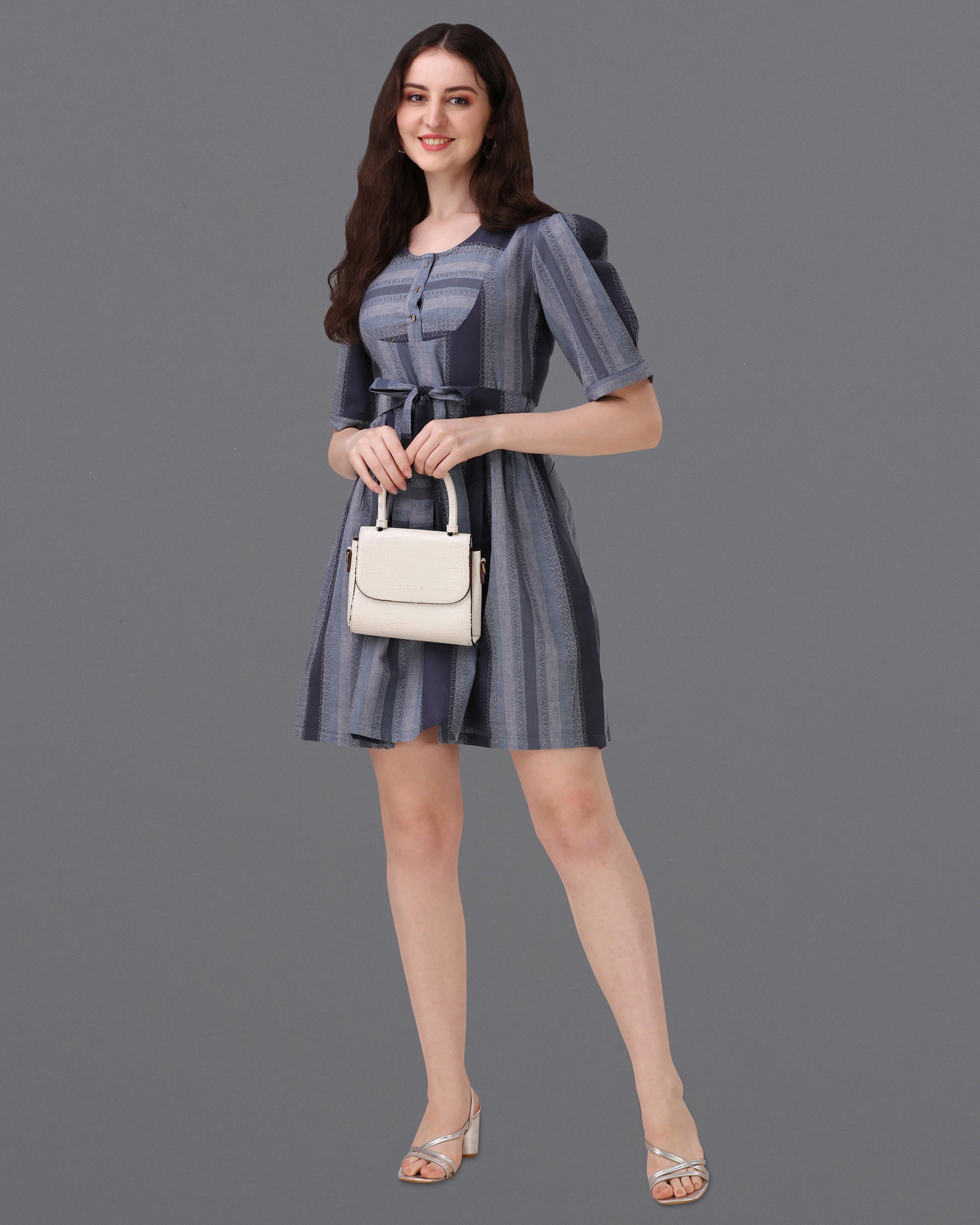 Iridium Blue with Mobster Gray Super Soft Premium Cotton Thigh Length Dress WD036-32, WD036-34, WD036-36, WD036-38, WD036-40, WD036-42