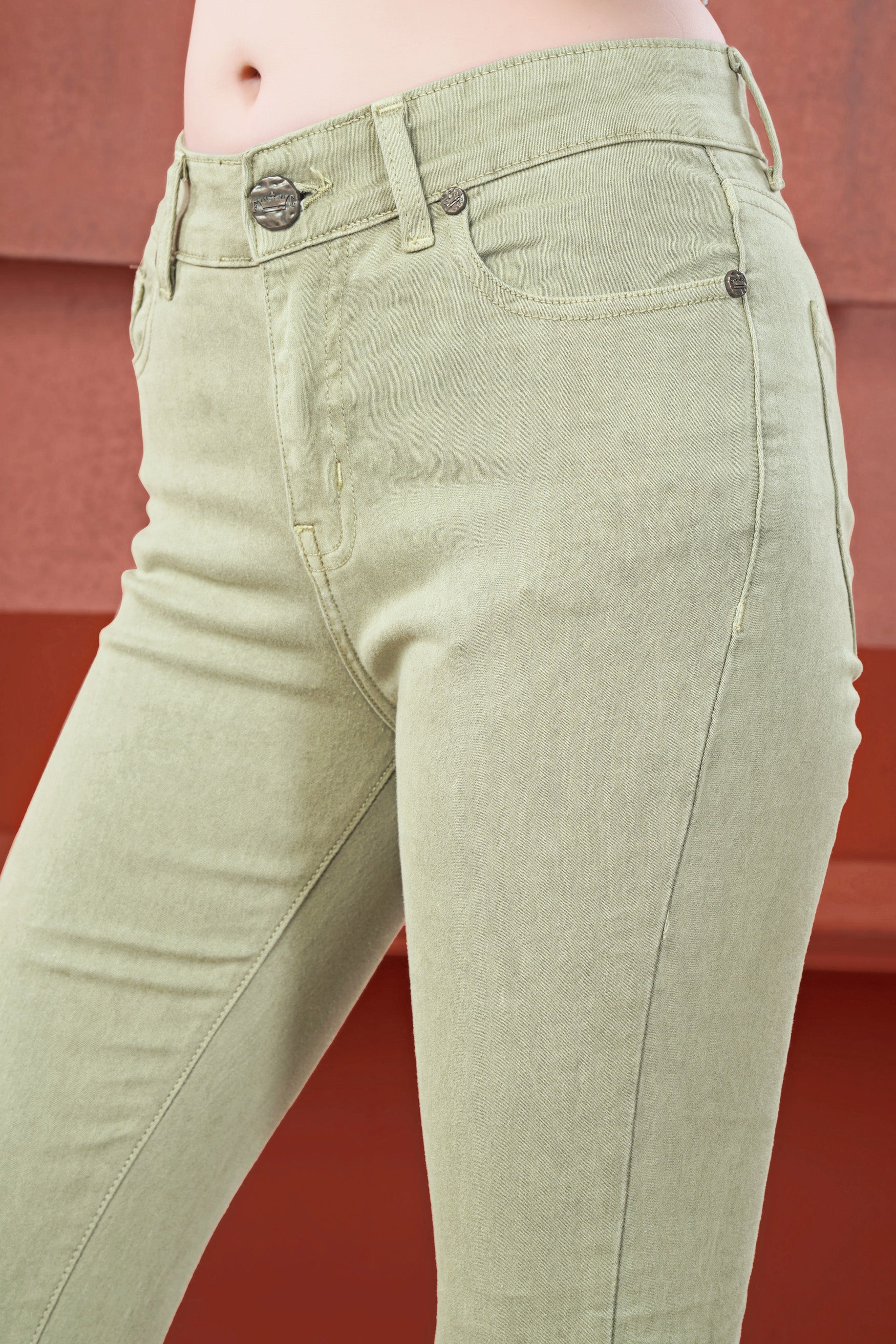 Women's Skinny Fit Soft Amber Green Rinse Wash Stretchable Denim