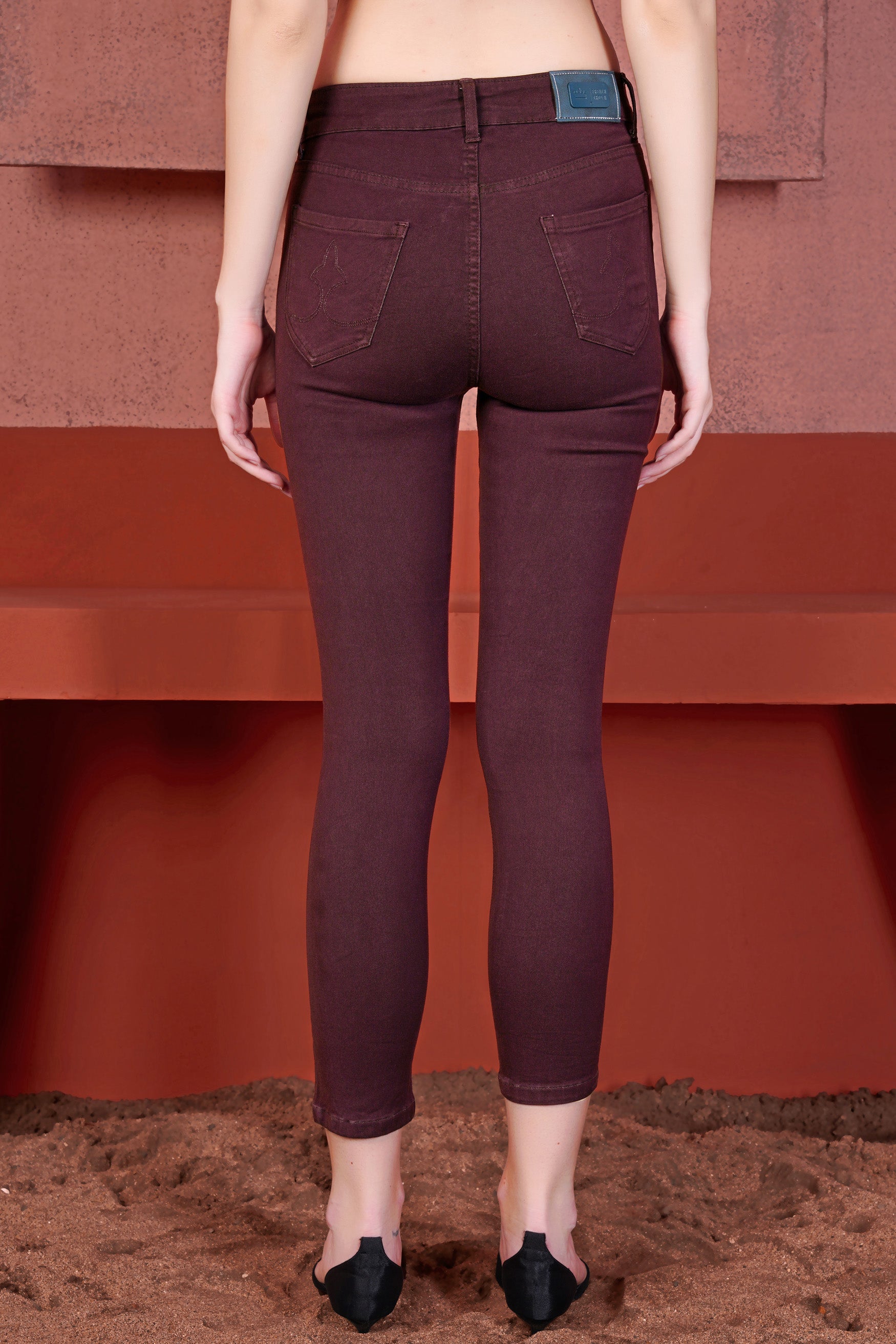 Women's Skinny Fit Wine Berry Rinse Wash Clean Look Ankle Length Stretchable Denim