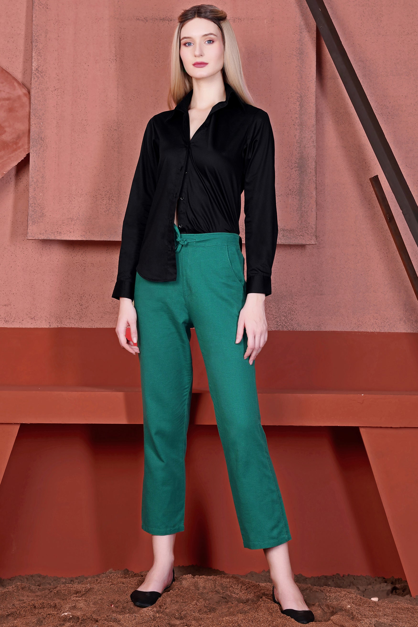 Cyan Green Ankle Length Premium Cotton Palazzo