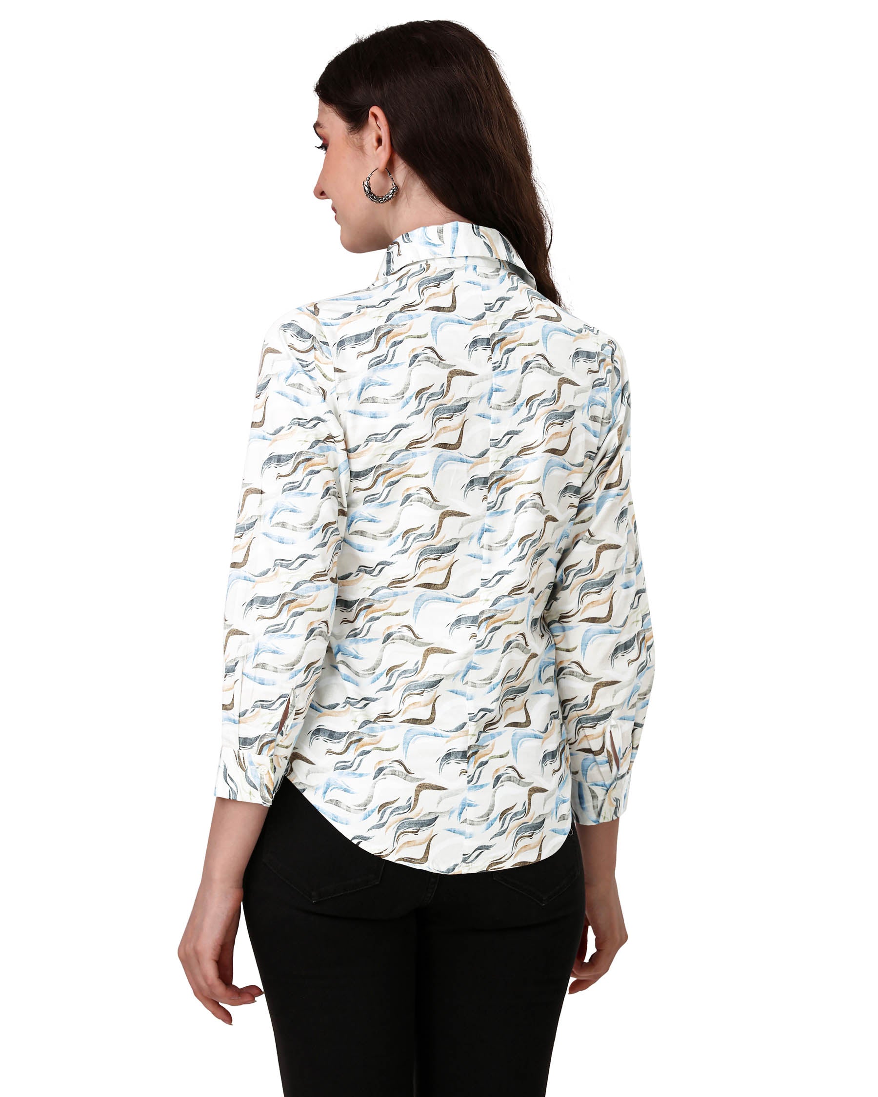 Platinum Cream With Multicolour Printed Super Soft Premium Cotton Women’s Shirt