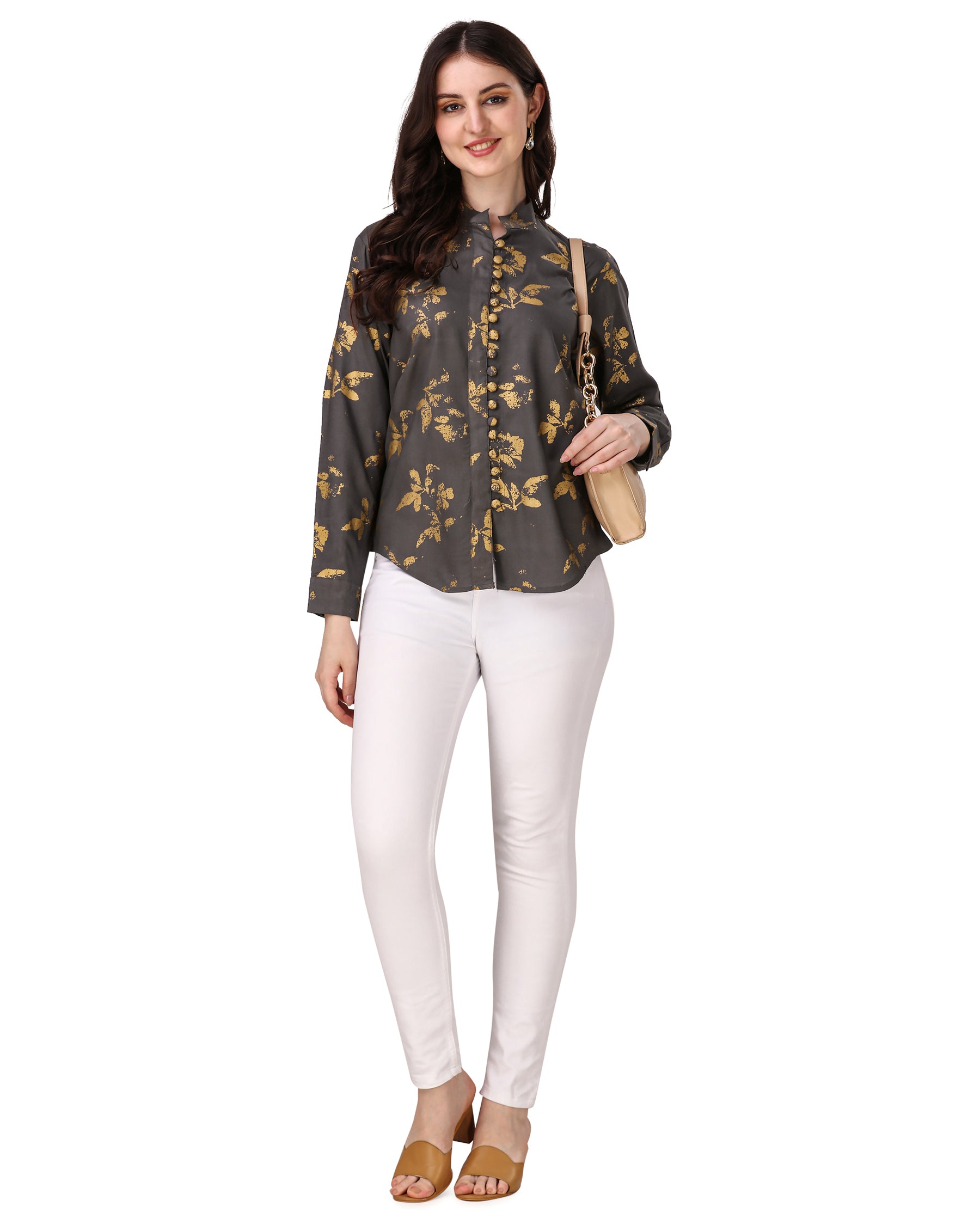 Vampire Brown With Leaves Foil Printed Premium Tencel Women’s Shirt