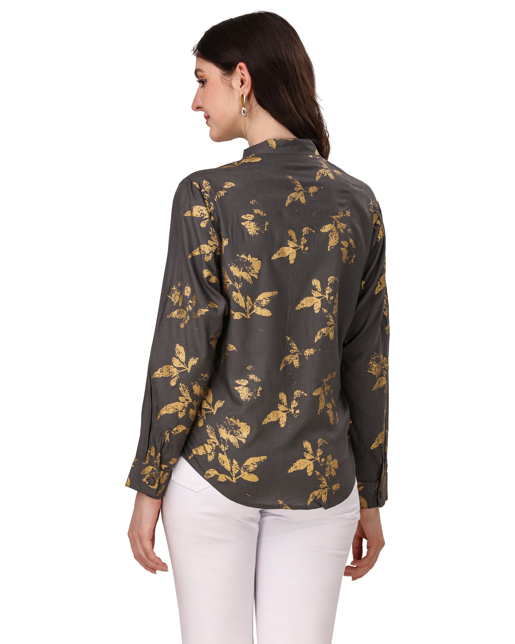 Vampire Brown With Leaves Foil Printed Premium Tencel Women’s Shirt