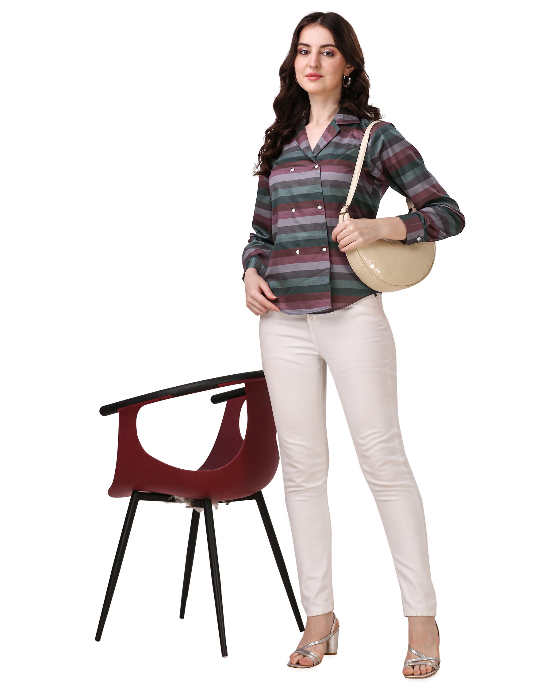 Matterhorn Brown with Multicolour Striped Super Soft Premium Cotton Women’s Shirt