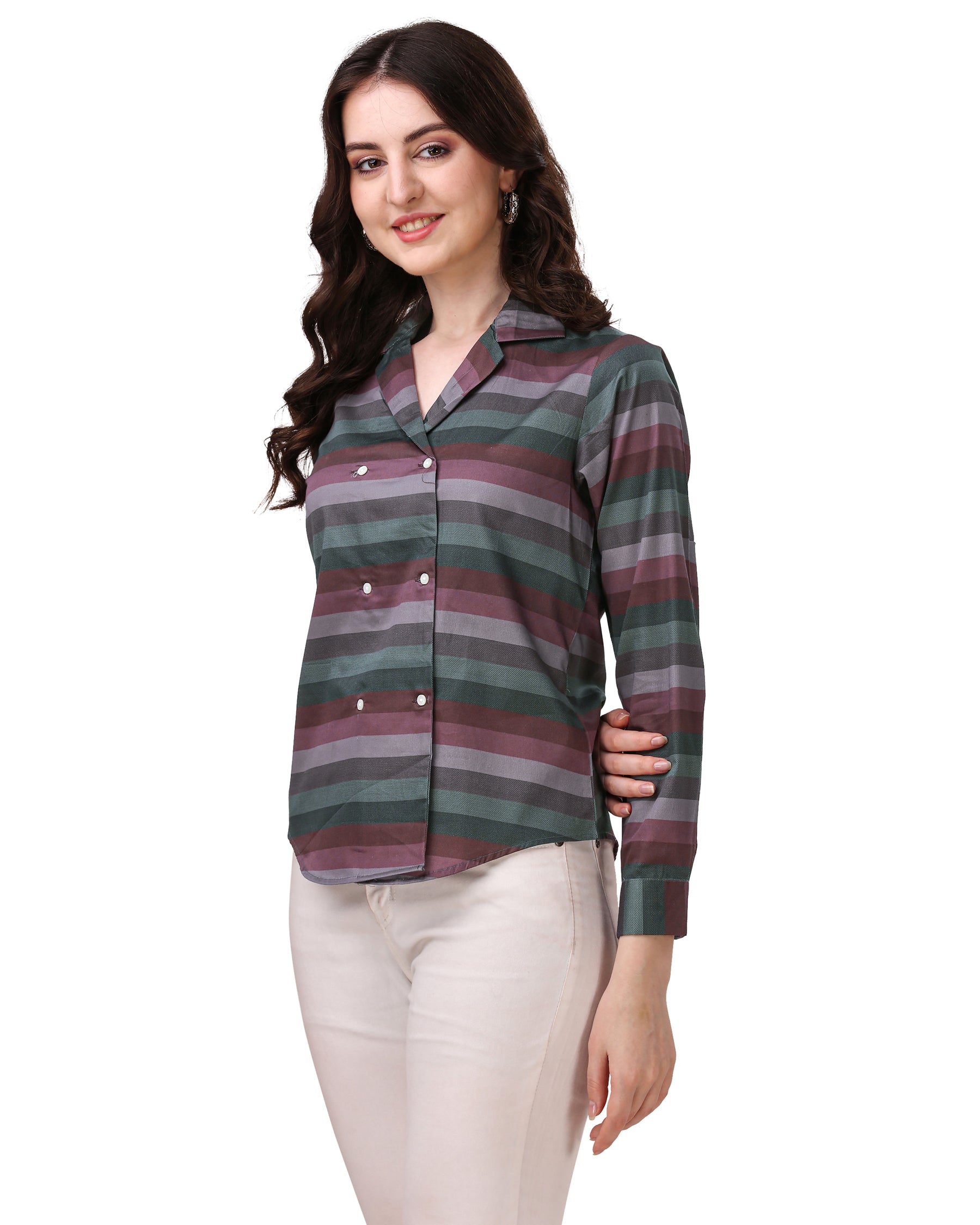 Matterhorn Brown with Multicolour Striped Super Soft Premium Cotton Women’s Shirt