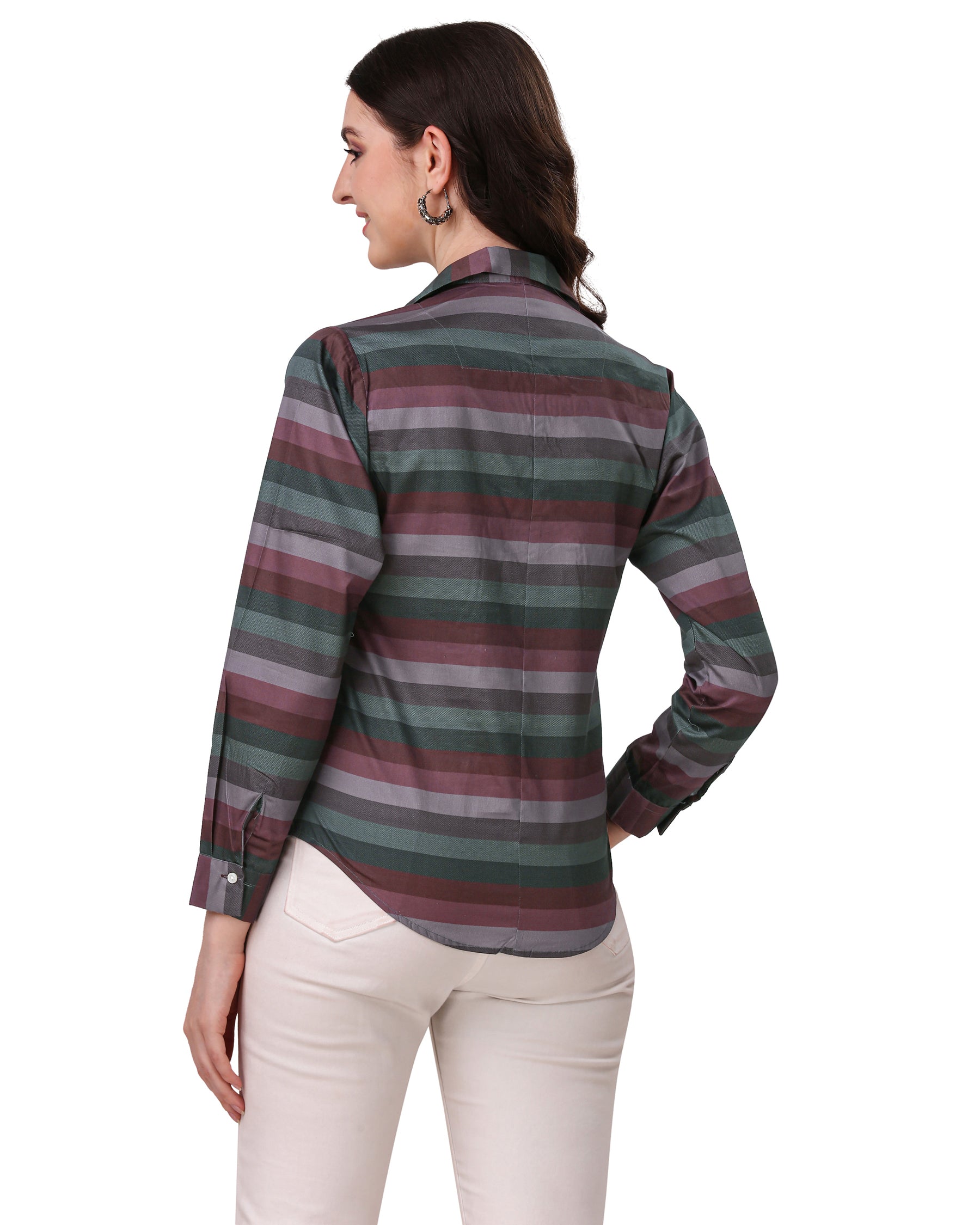 Matterhorn Brown with Multicolour Striped Super Soft Premium Cotton Women’s Shirt