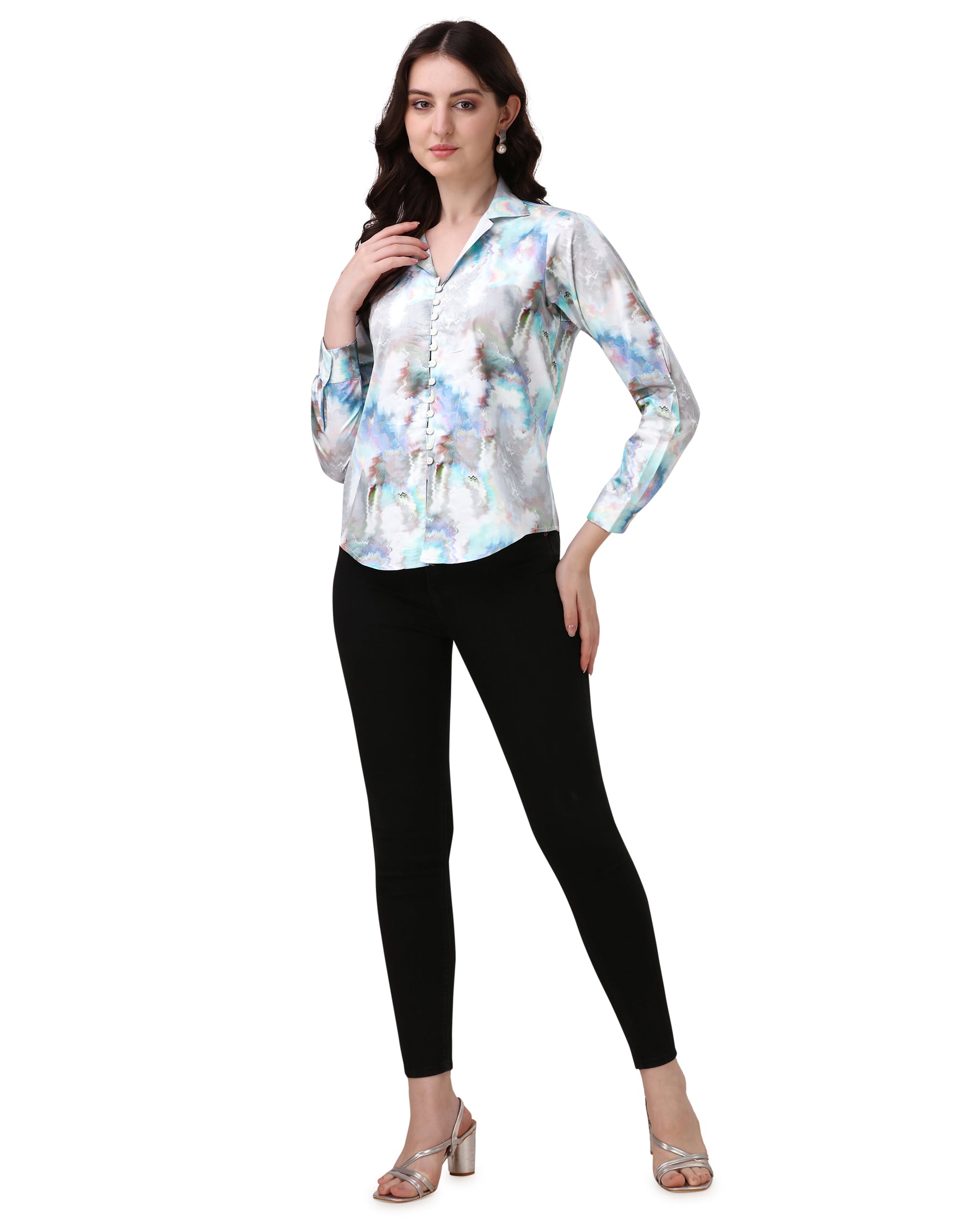 Bright White with Marble Printed Super Soft Premium Cotton Women’s Shirt