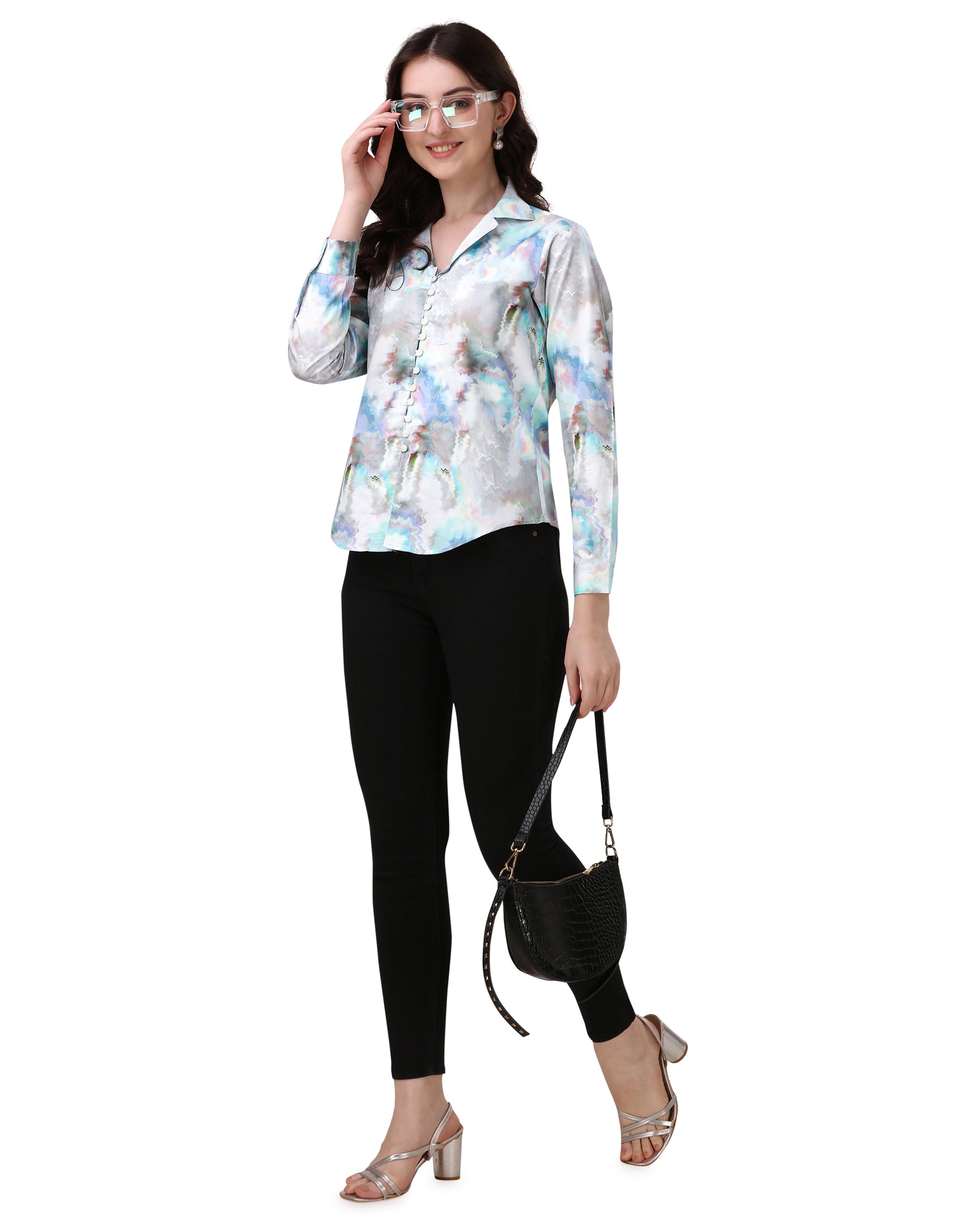Bright White with Marble Printed Super Soft Premium Cotton Women’s Shirt